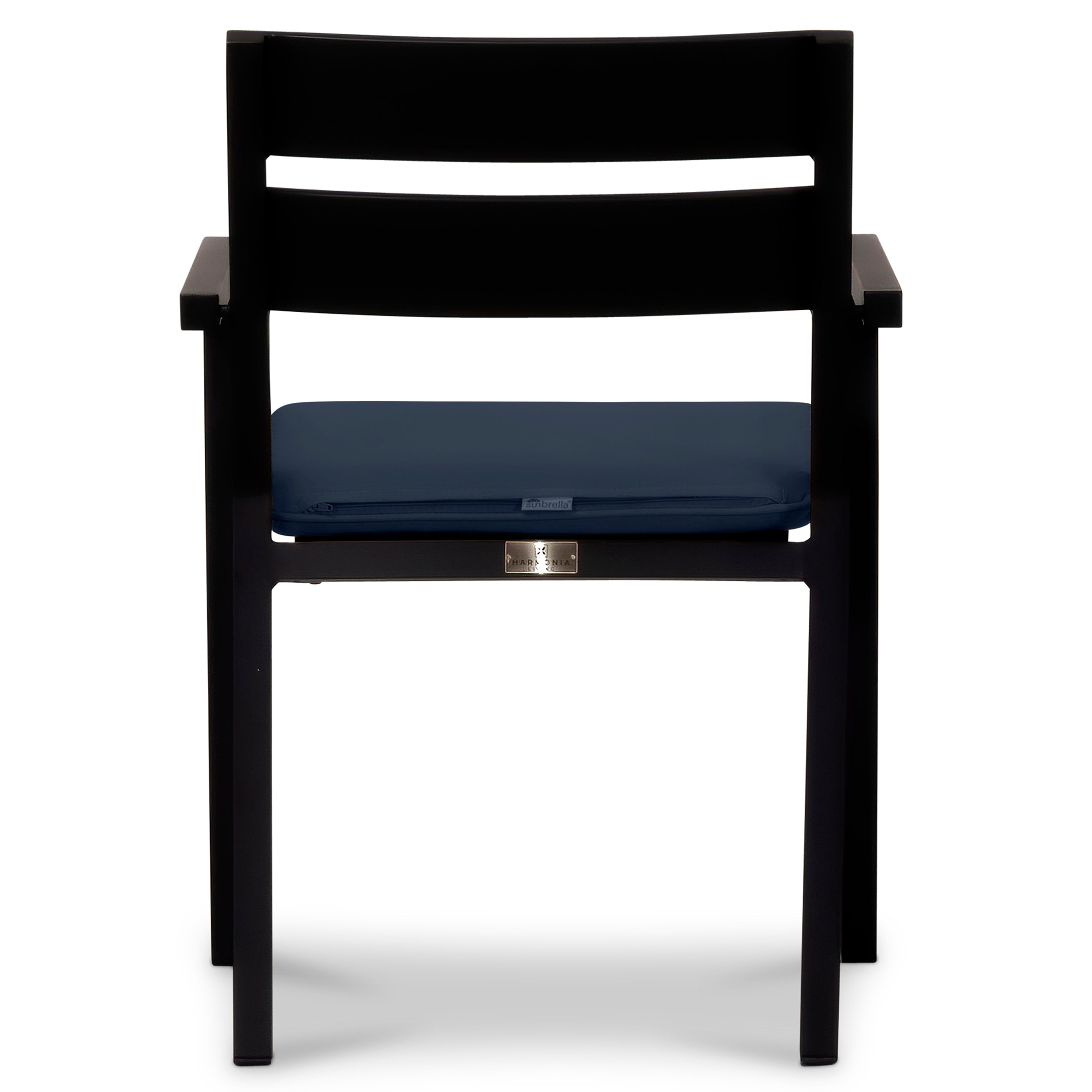 Pacifica Aluminum Dining Arm Chair#Finish_Black#Fabric_Spectrum Indigo