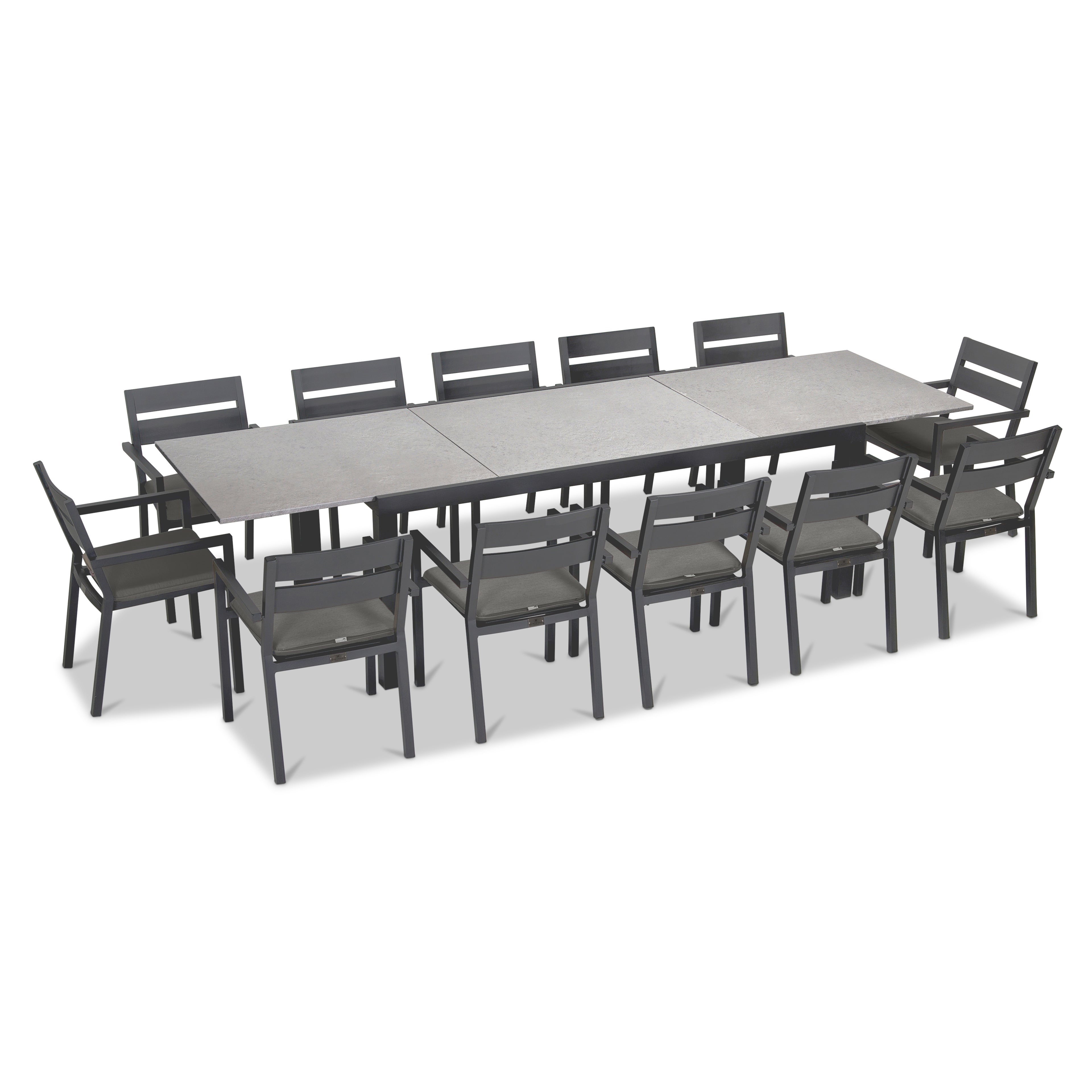 Pacifica 13 Piece Aluminum Extendable Dining Set#Finish_Slate#Fabric_Canvas Charcoal
