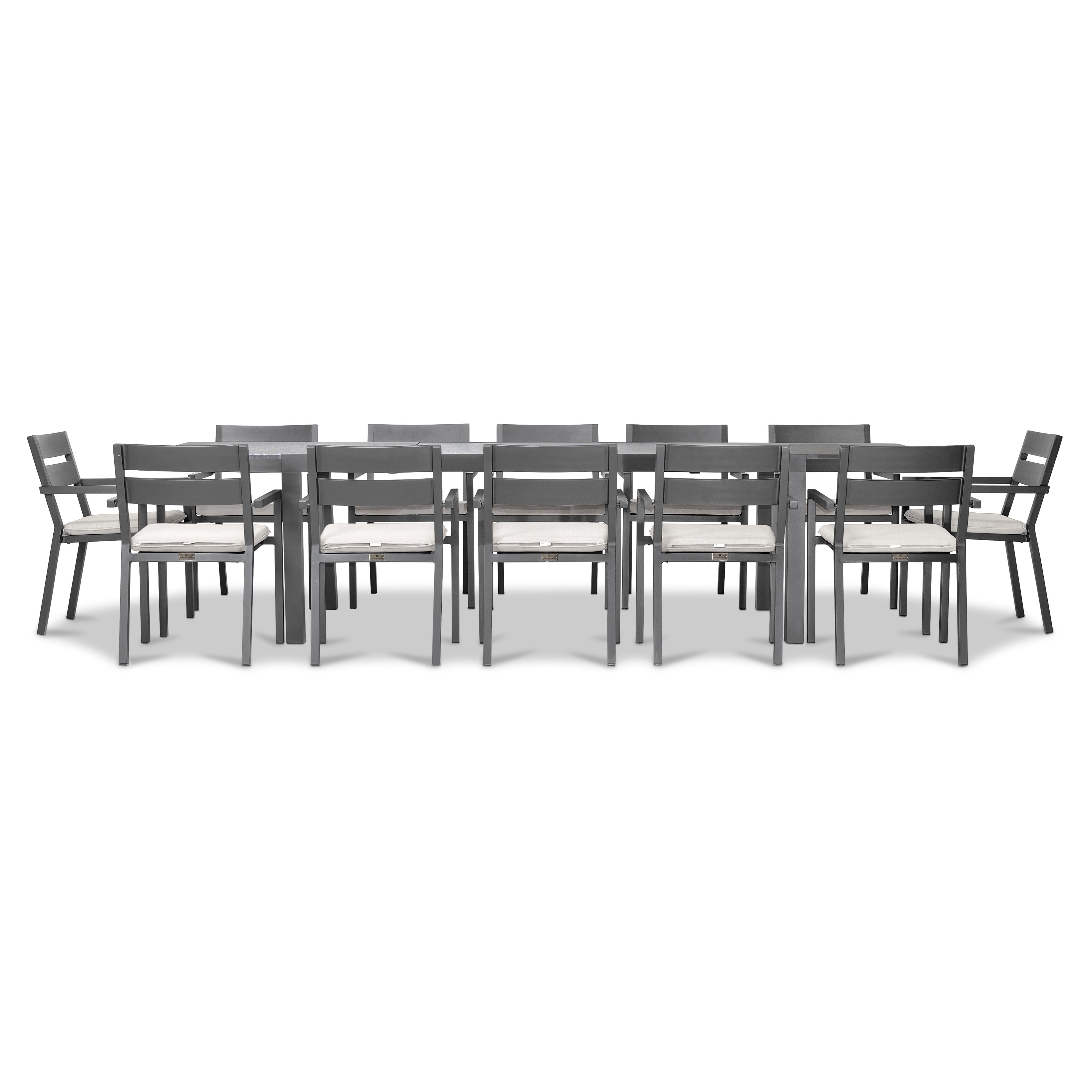 Pacifica 13 Piece Aluminum Extendable Dining Set#Finish_Slate#Fabric_Canvas Natural