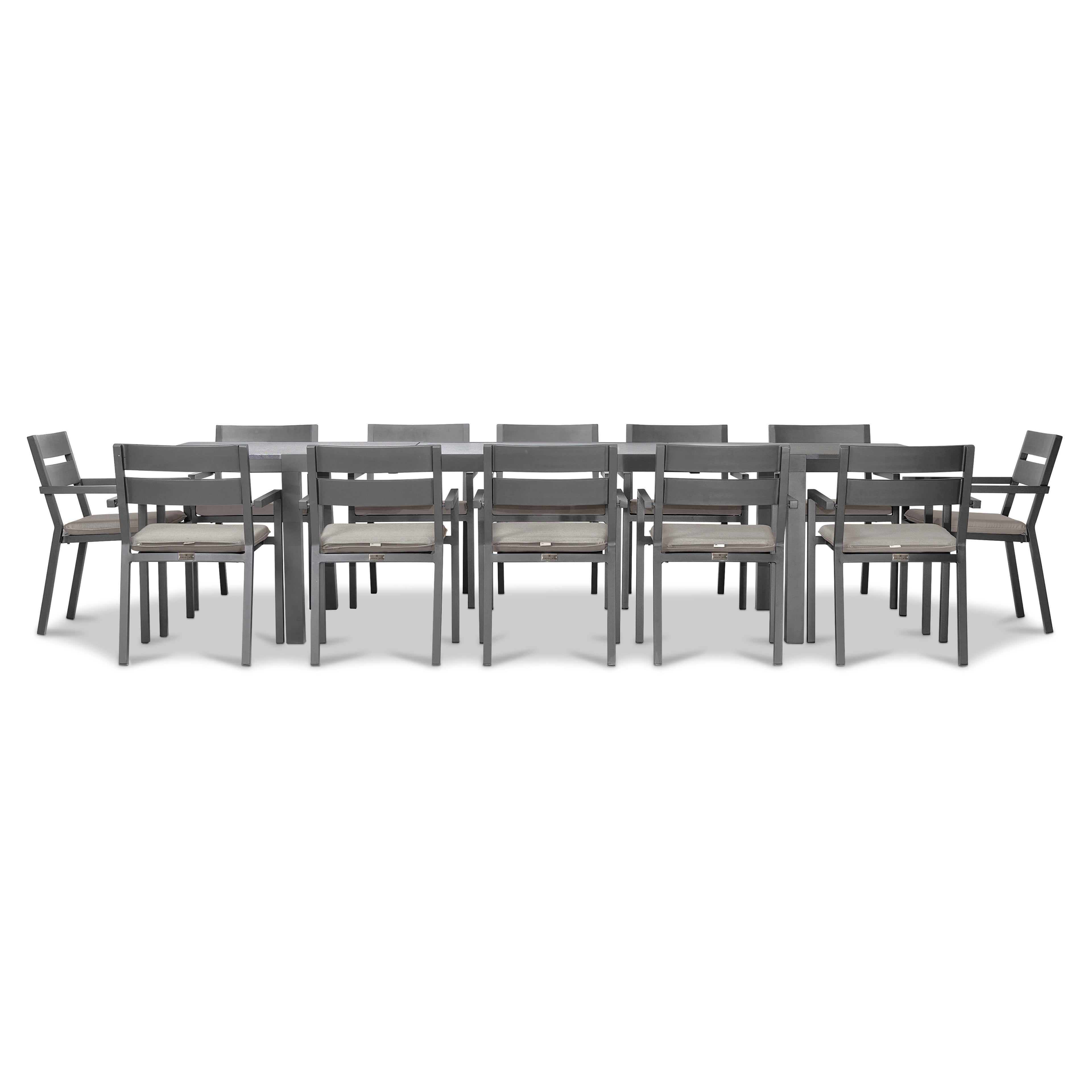 Pacifica 13 Piece Aluminum Extendable Dining Set#Finish_Slate#Fabric_Cast Silver