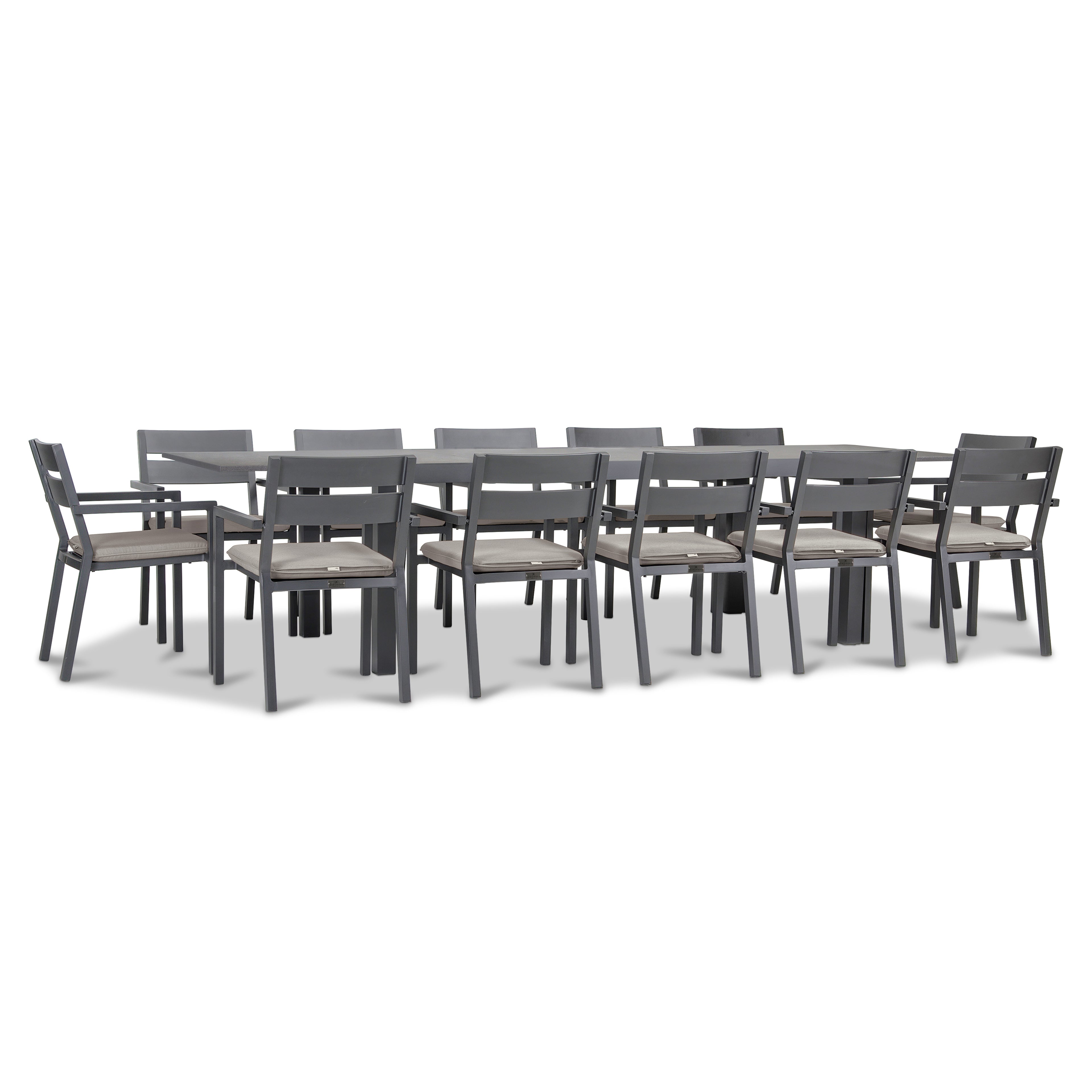 Pacifica 13 Piece Aluminum Extendable Dining Set#Finish_Slate#Fabric_Cast Silver