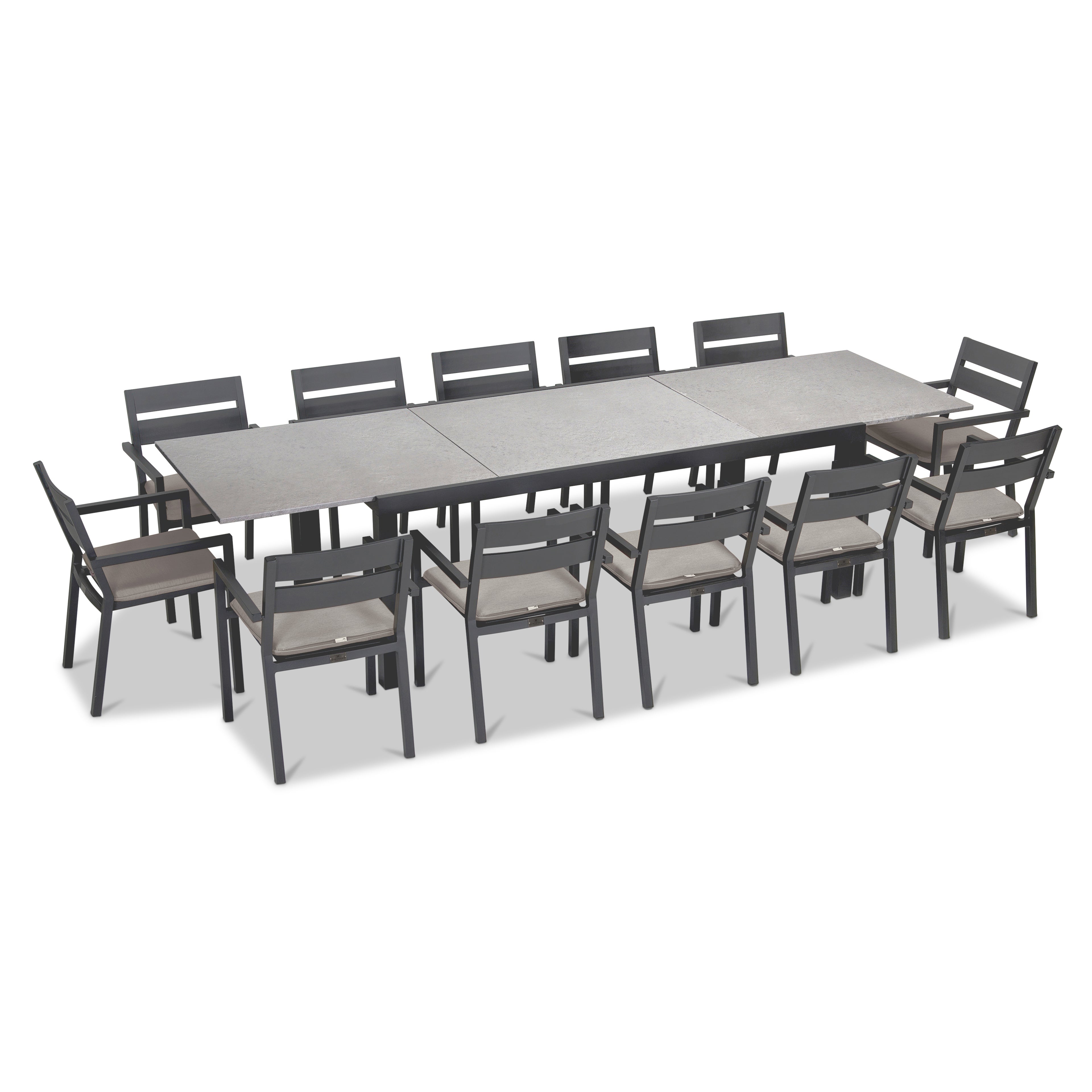 Pacifica 13 Piece Aluminum Extendable Dining Set#Finish_Slate#Fabric_Cast Silver