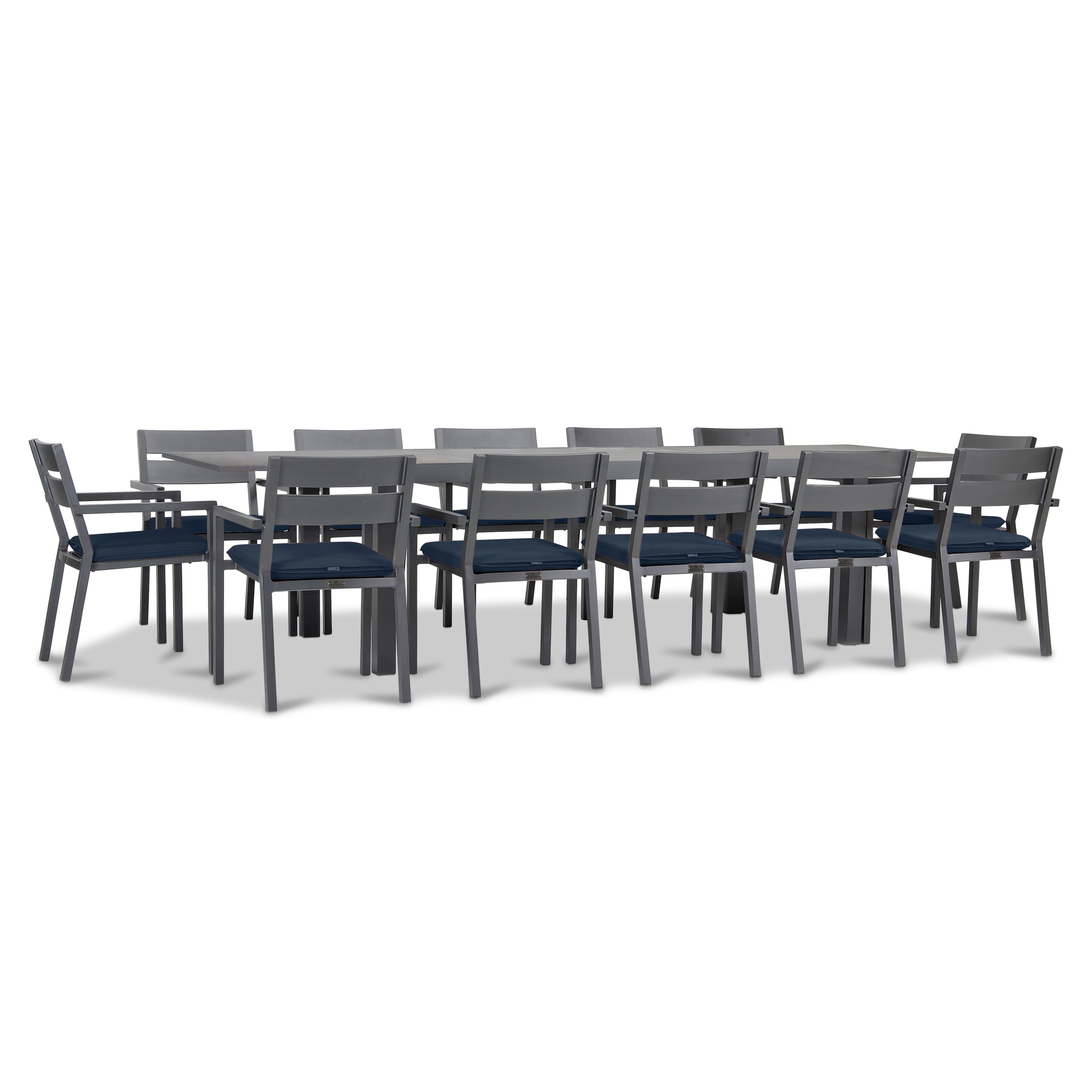 Pacifica 13 Piece Aluminum Extendable Dining Set#Finish_Slate#Fabric_Spectrum Indigo