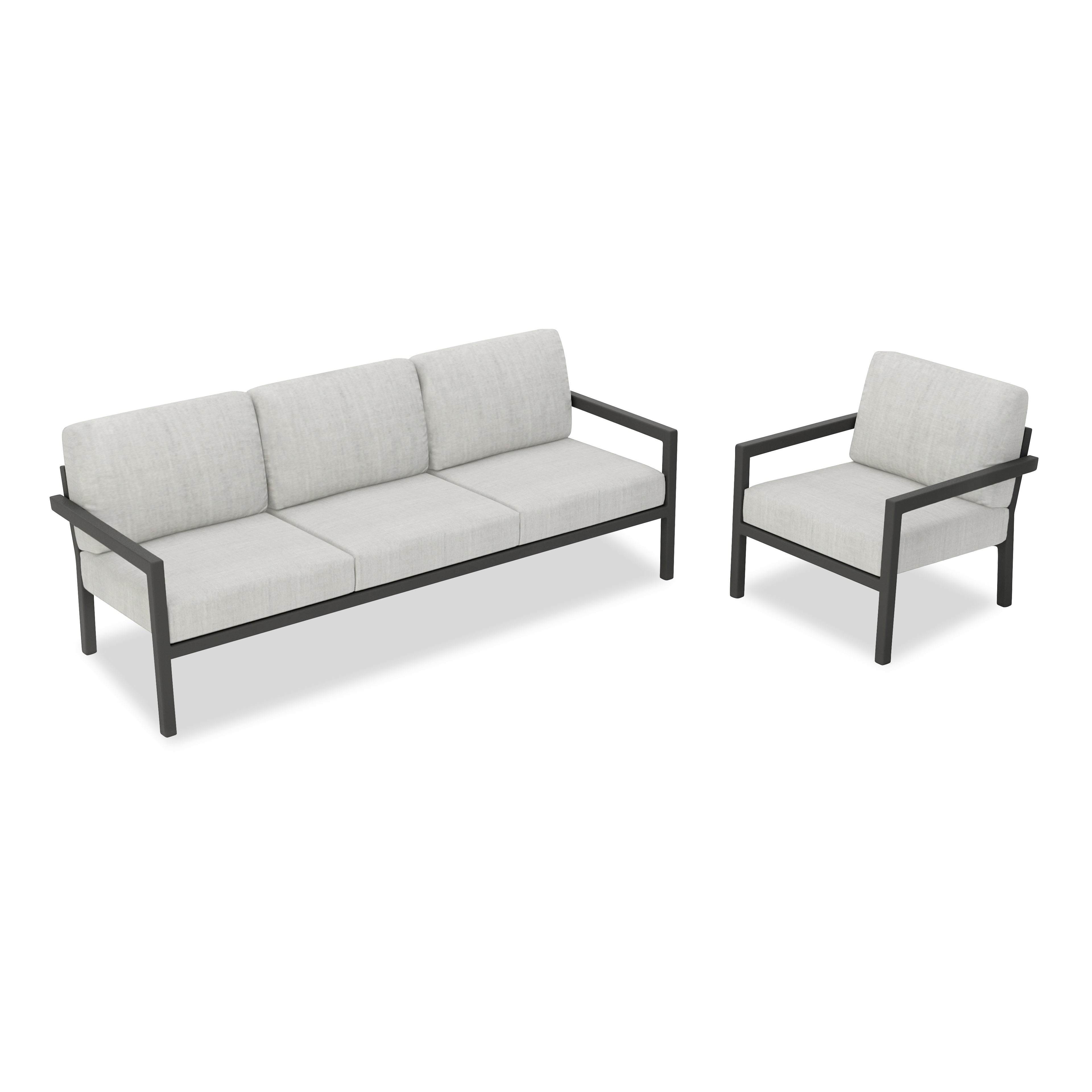 Pacifica 2 Piece Aluminum Sofa Set#Finish_Slate#Fabric_Cast Silver
