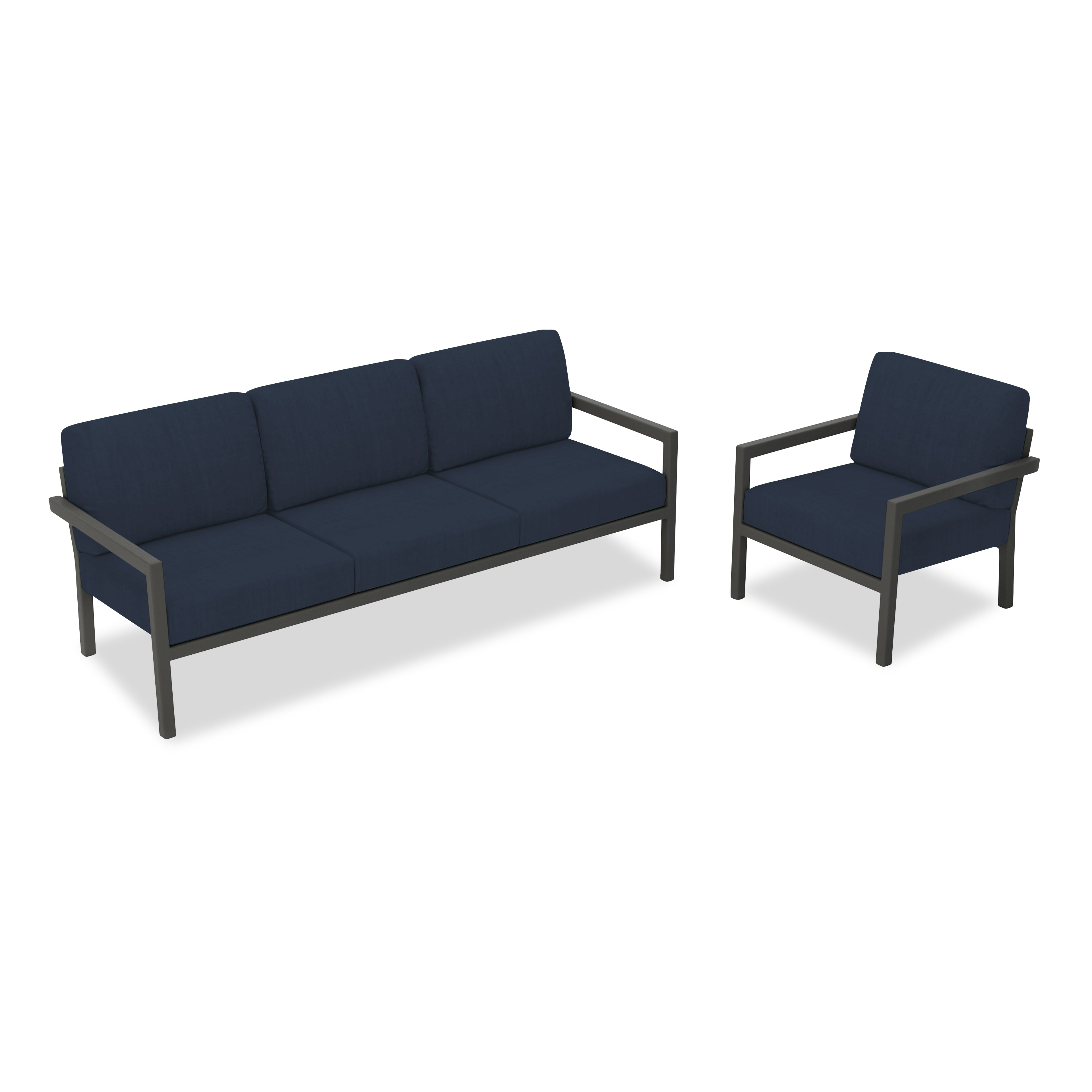 Pacifica 2 Piece Aluminum Sofa Set#Finish_Slate#Fabric_Spectrum Indigo