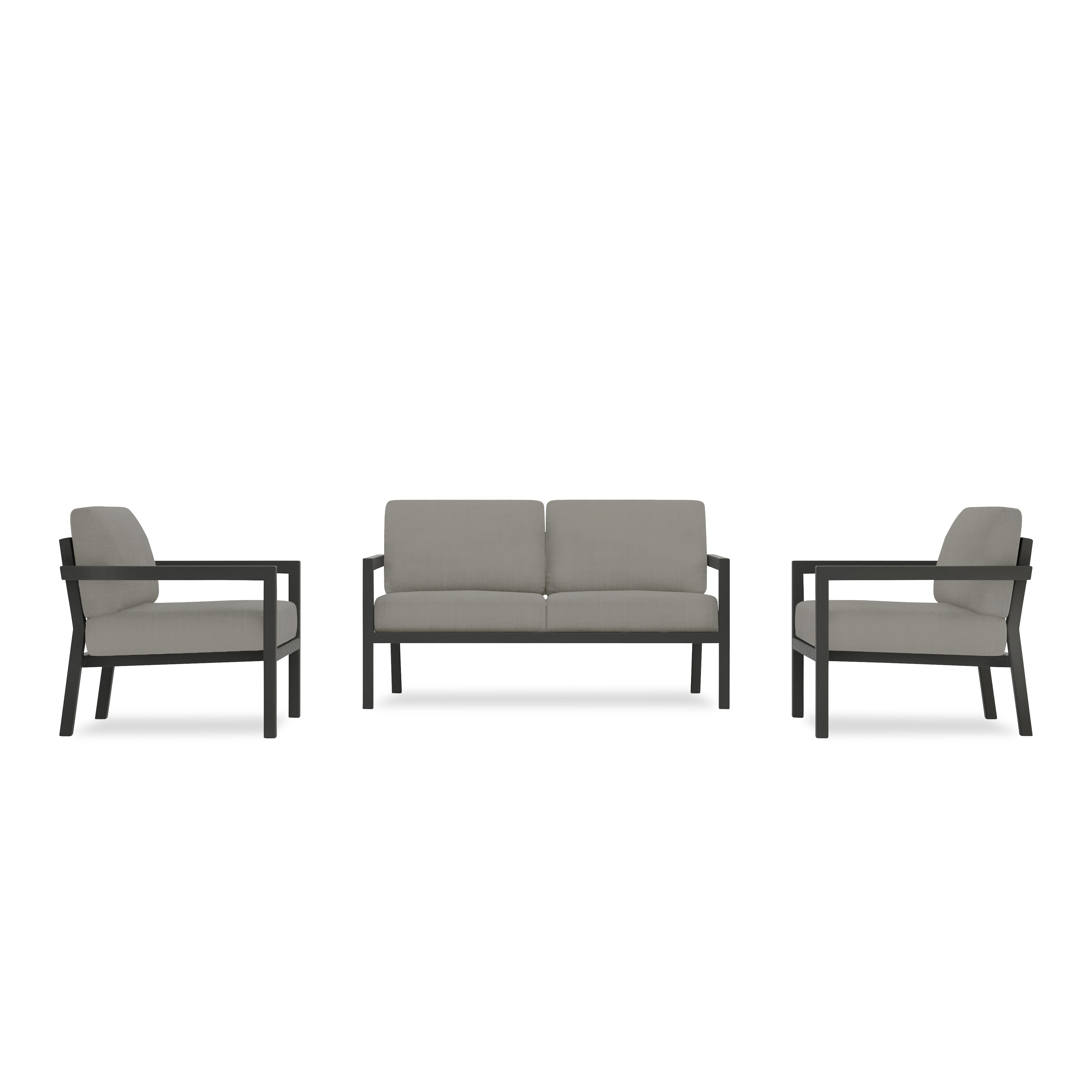 Pacifica 3 Piece Aluminum Loveseat Set#Finish_Slate#Fabric_Canvas Charcoal