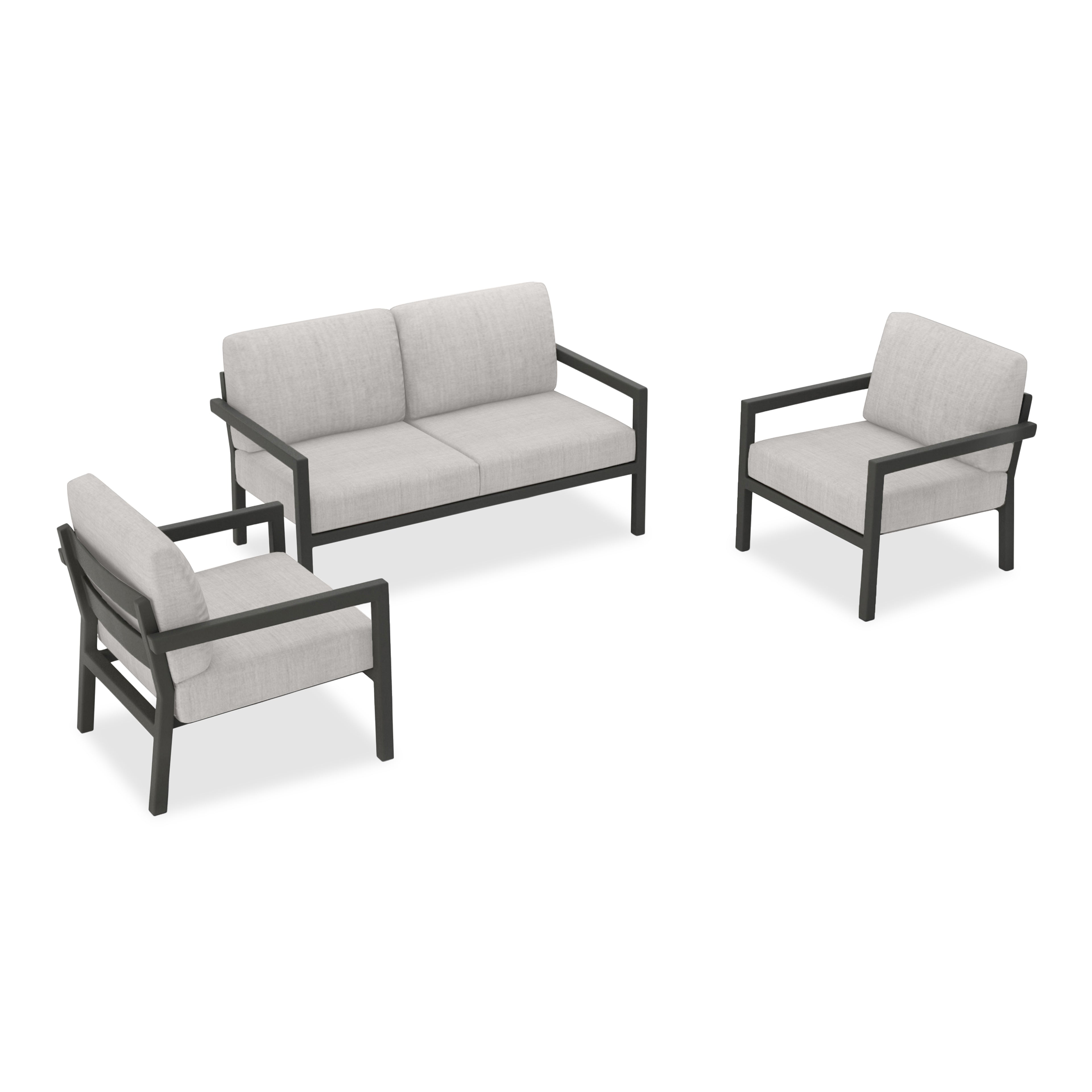Pacifica 3 Piece Aluminum Loveseat Set#Finish_Slate#Fabric_Cast Silver