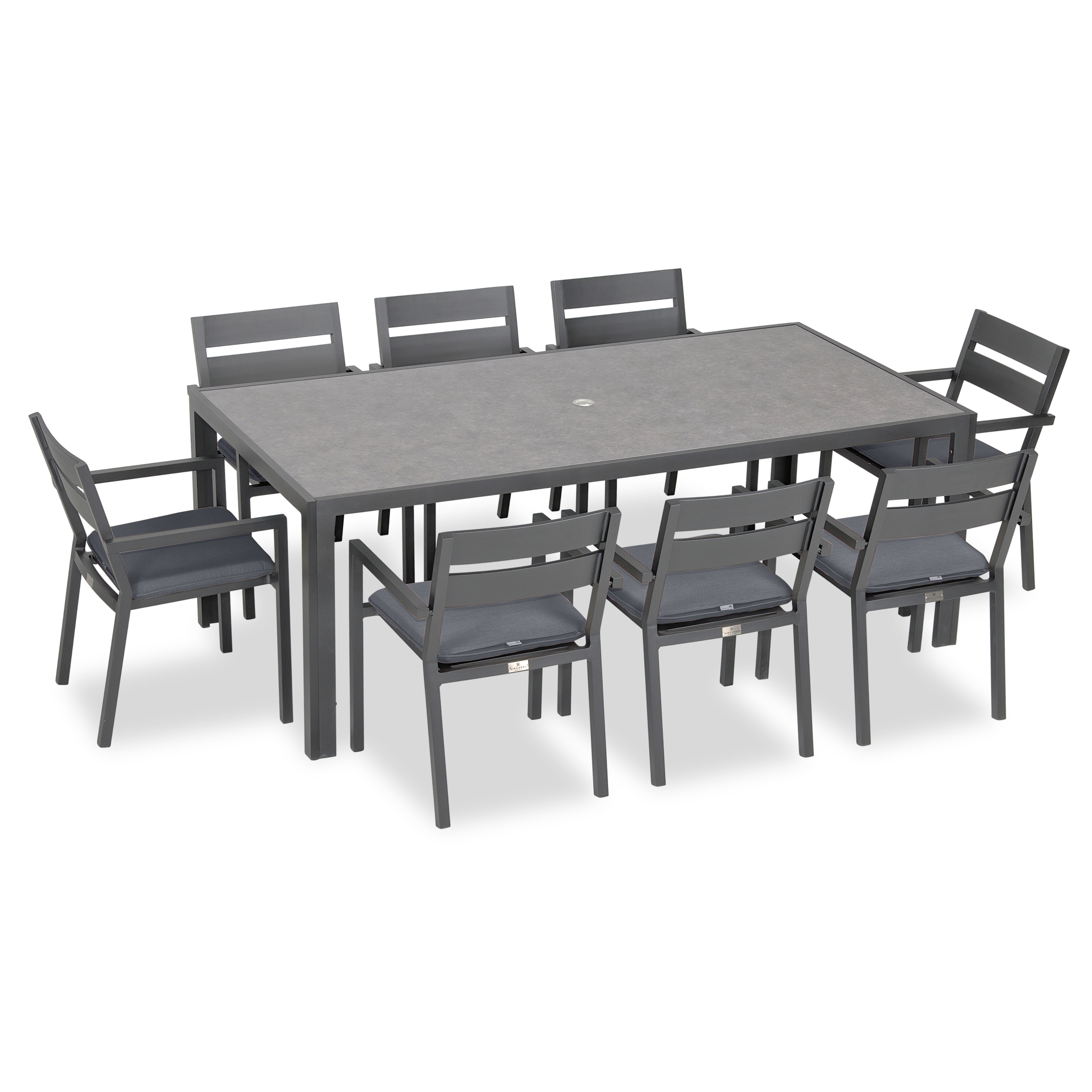 Pacifica 9 Piece Rectangular Dining Set#Finish_Slate#Fabric_Canvas Charcoal
