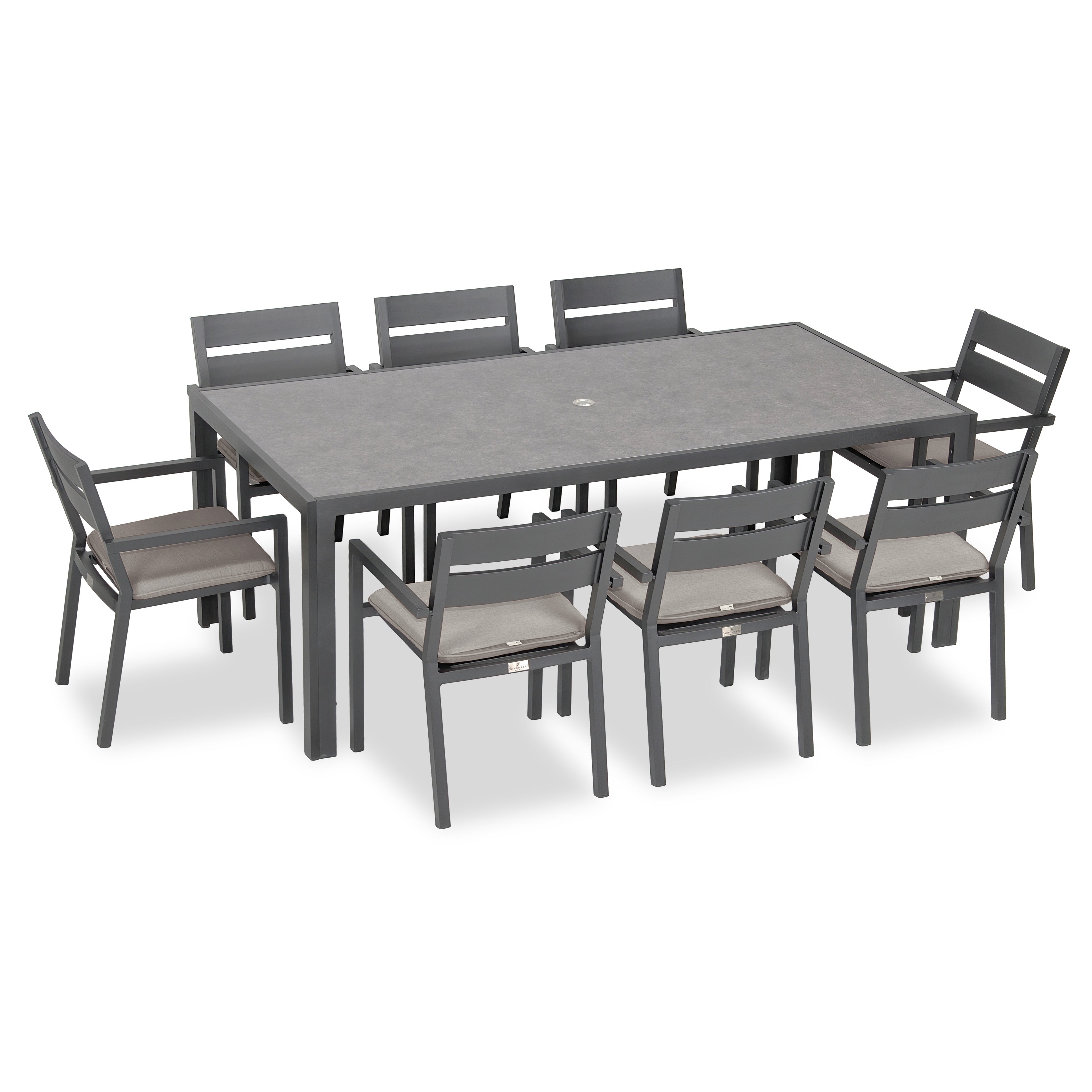 Pacifica 9 Piece Rectangular Dining Set#Finish_Slate#Fabric_Cast Silver