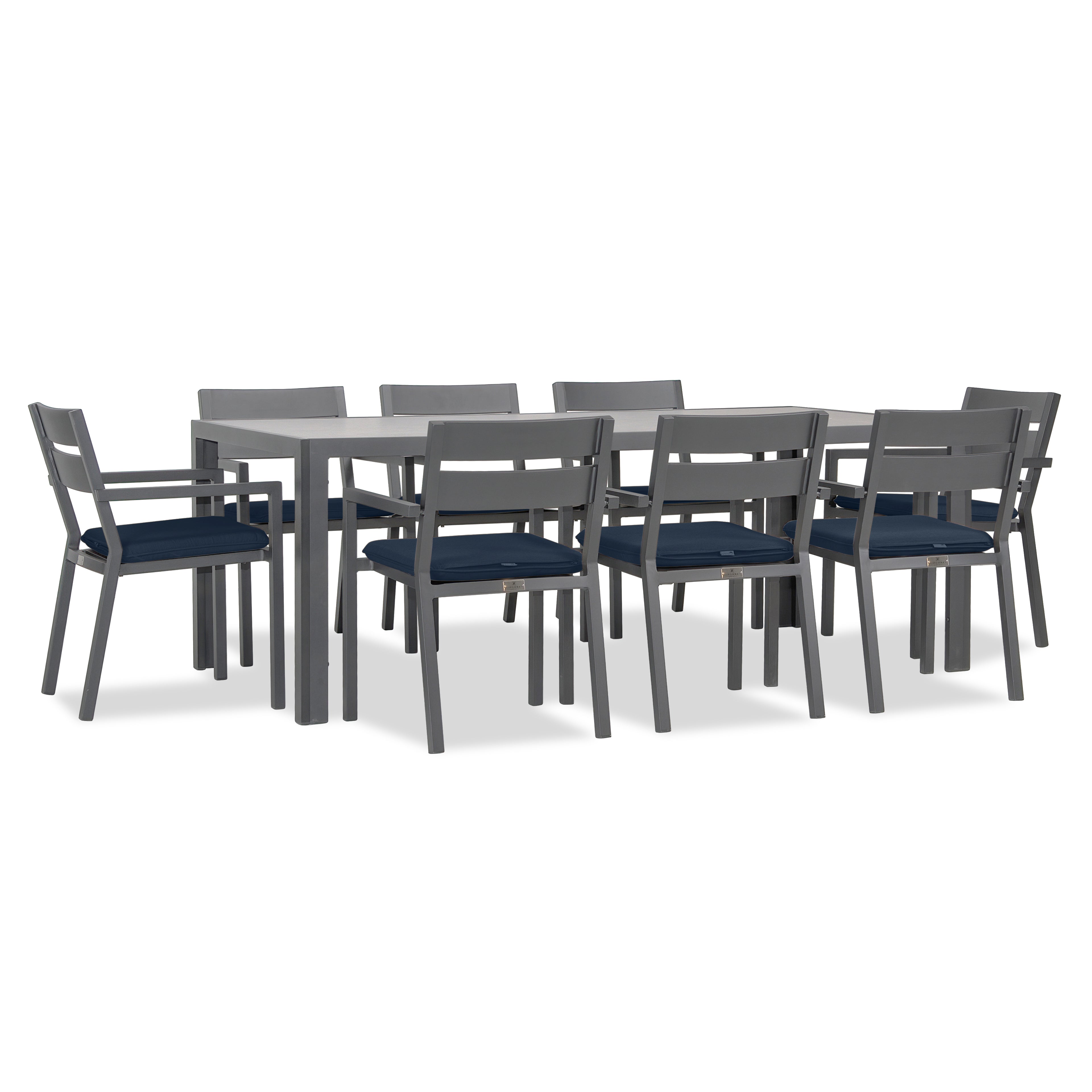 Pacifica 9 Piece Rectangular Dining Set#Finish_Slate#Fabric_Spectrum Indigo