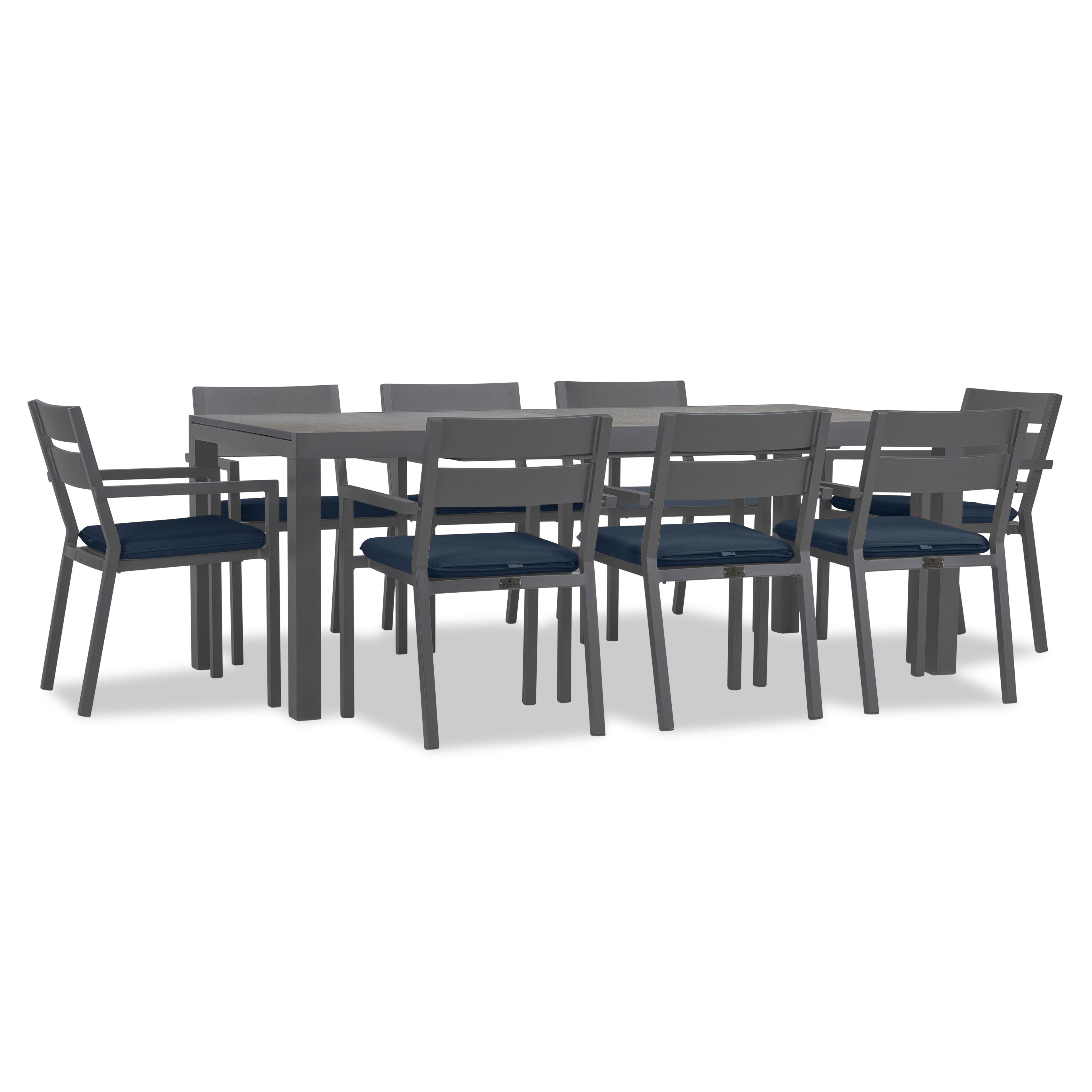 Pacifica 9 Piece Extendable Dining Set#Finish_Slate#Fabric_Spectrum Indigo