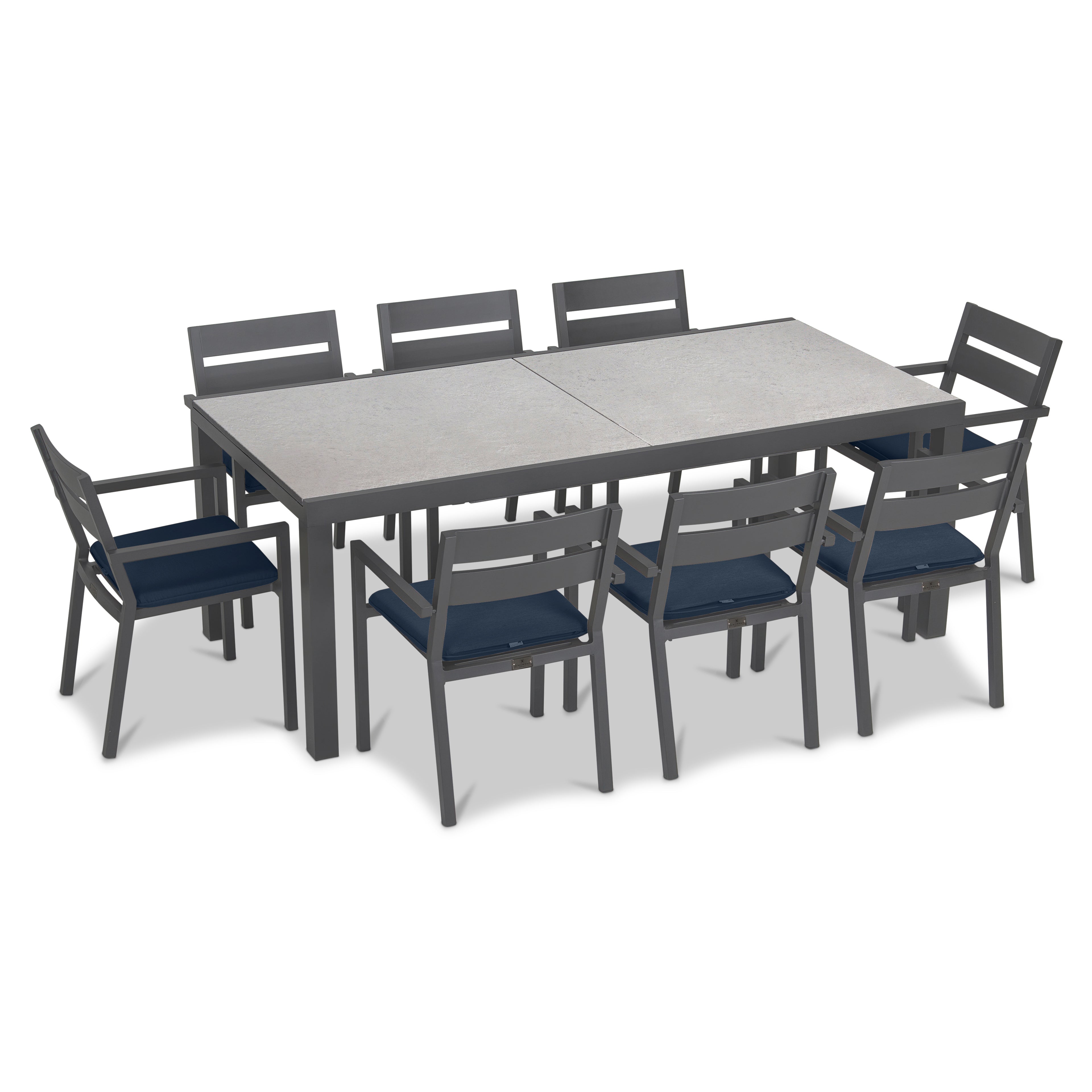 Pacifica 9 Piece Extendable Dining Set#Finish_Slate#Fabric_Spectrum Indigo