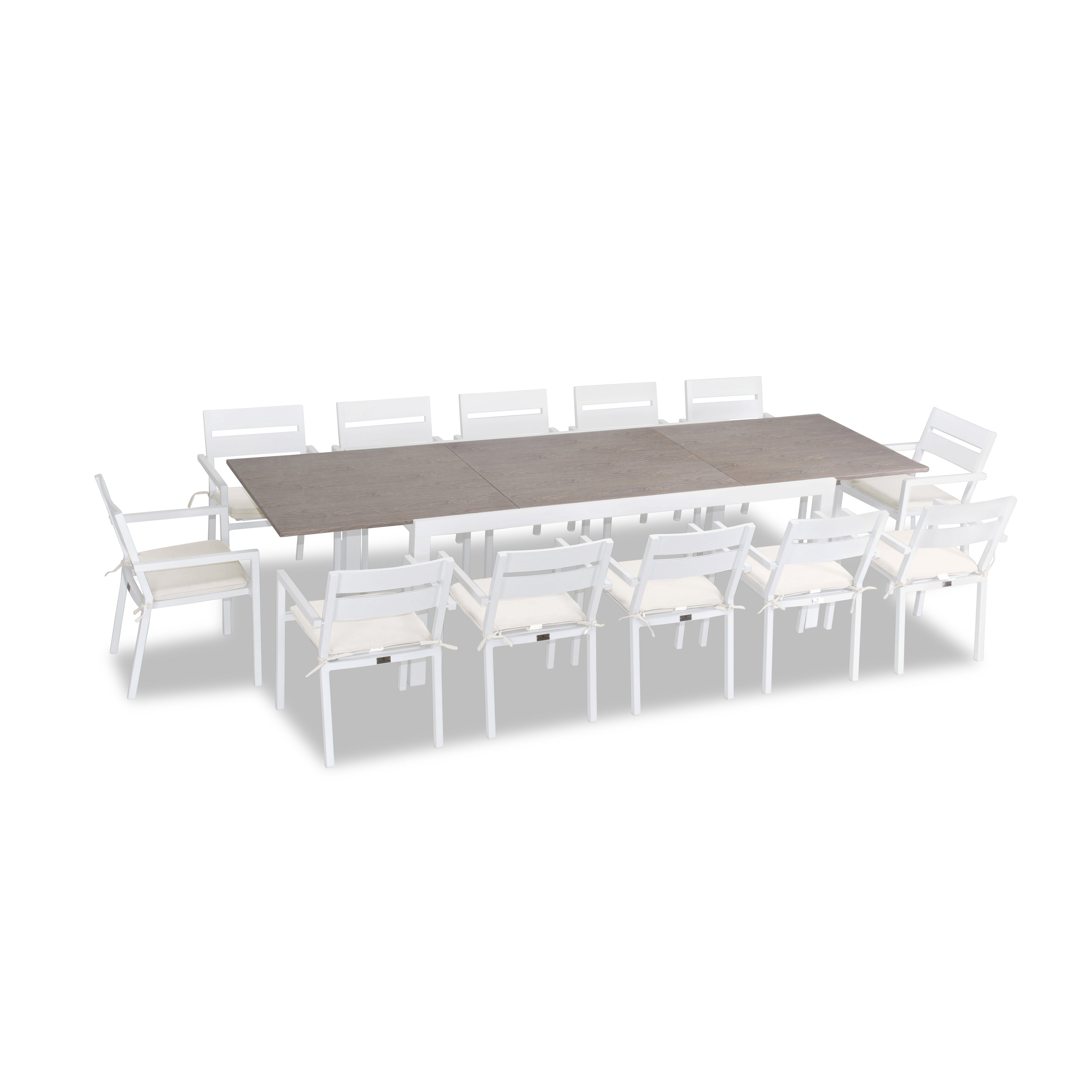 Pacifica 13 Piece Aluminum Extendable Dining Set#Finish_White#Fabric_Canvas Natural