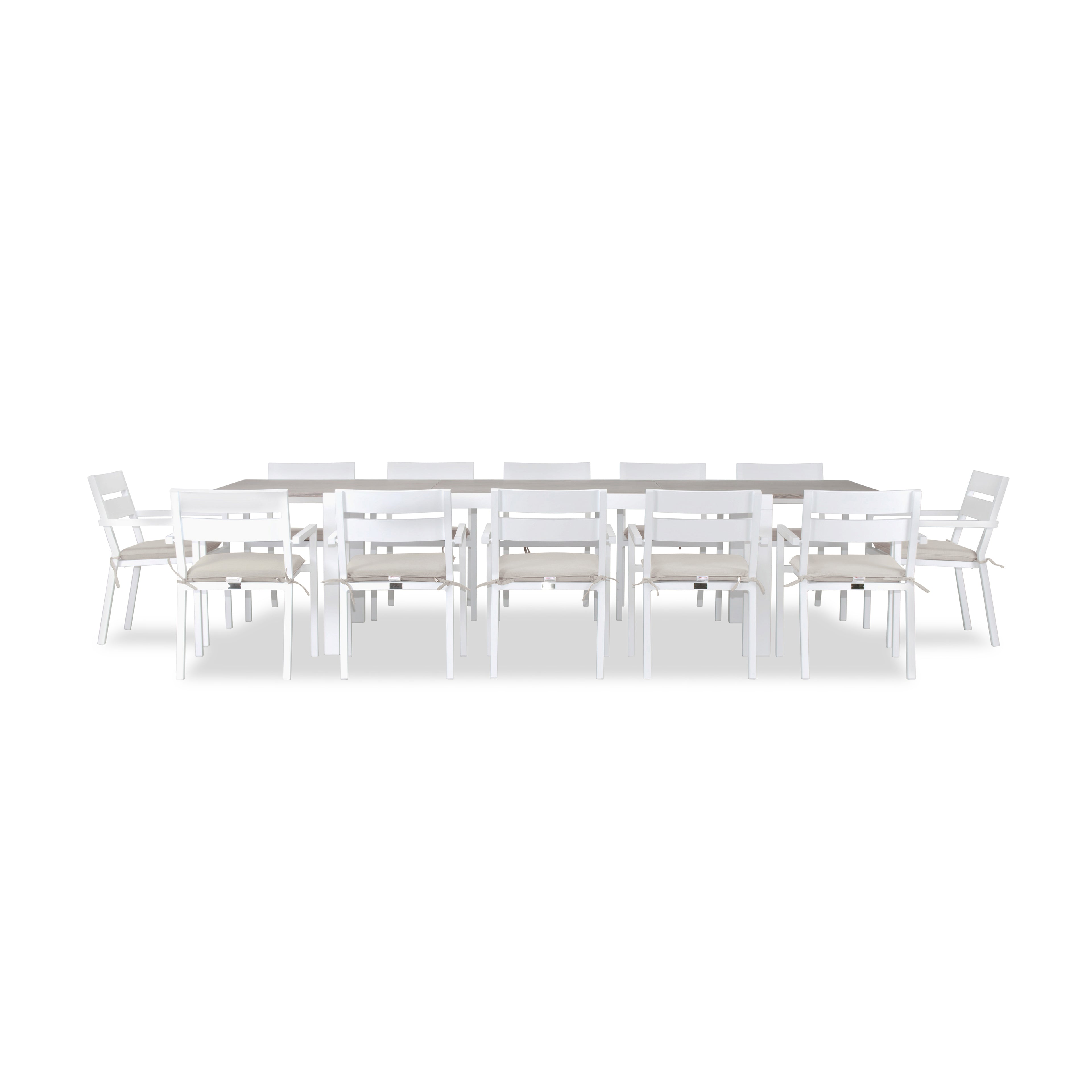 Pacifica 13 Piece Aluminum Extendable Dining Set#Finish_White#Fabric_Cast Silver