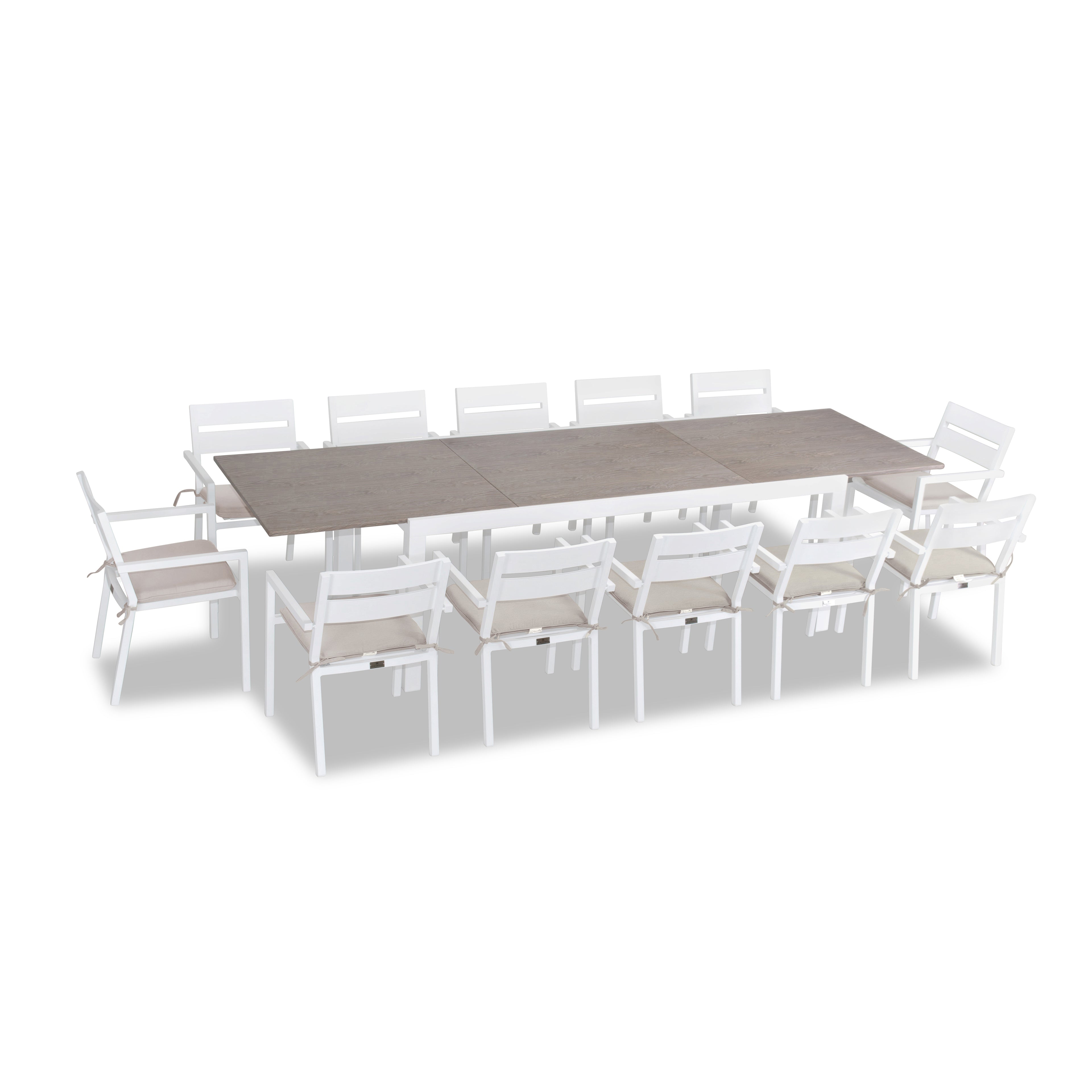 Pacifica 13 Piece Aluminum Extendable Dining Set#Finish_White#Fabric_Cast Silver