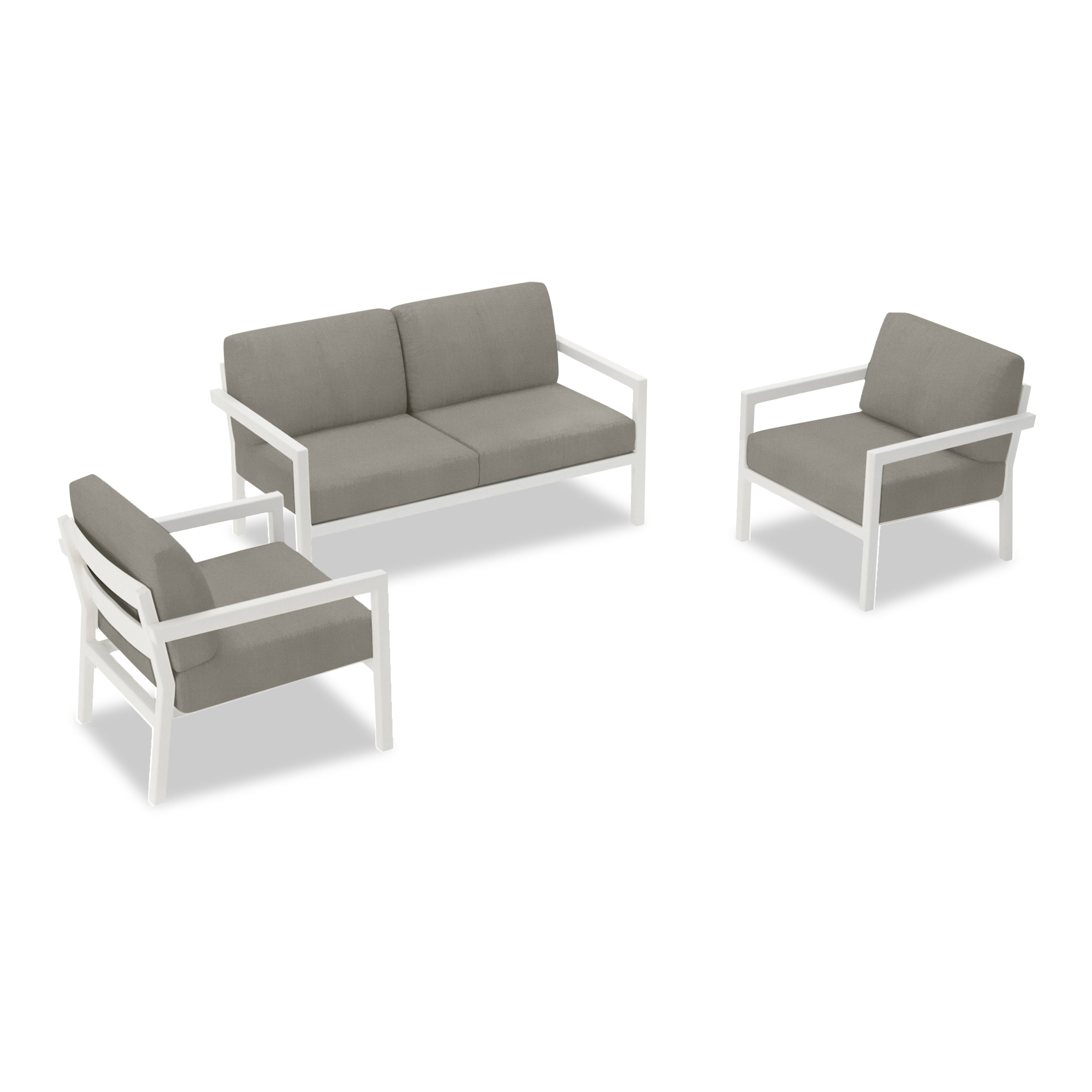 Pacifica 3 Piece Aluminum Loveseat #Finish_White#Fabric_Canvas Charcoal