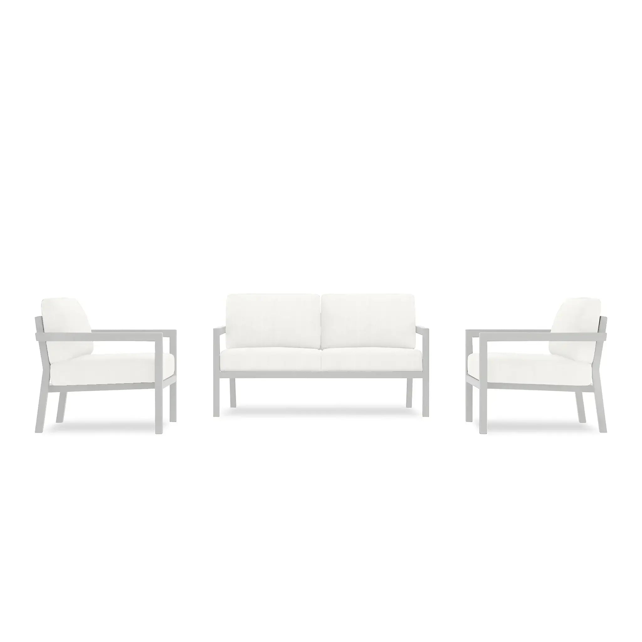 Pacifica 3 Piece Aluminum Loveseat#Finish_White#Fabric_Canvas Natural