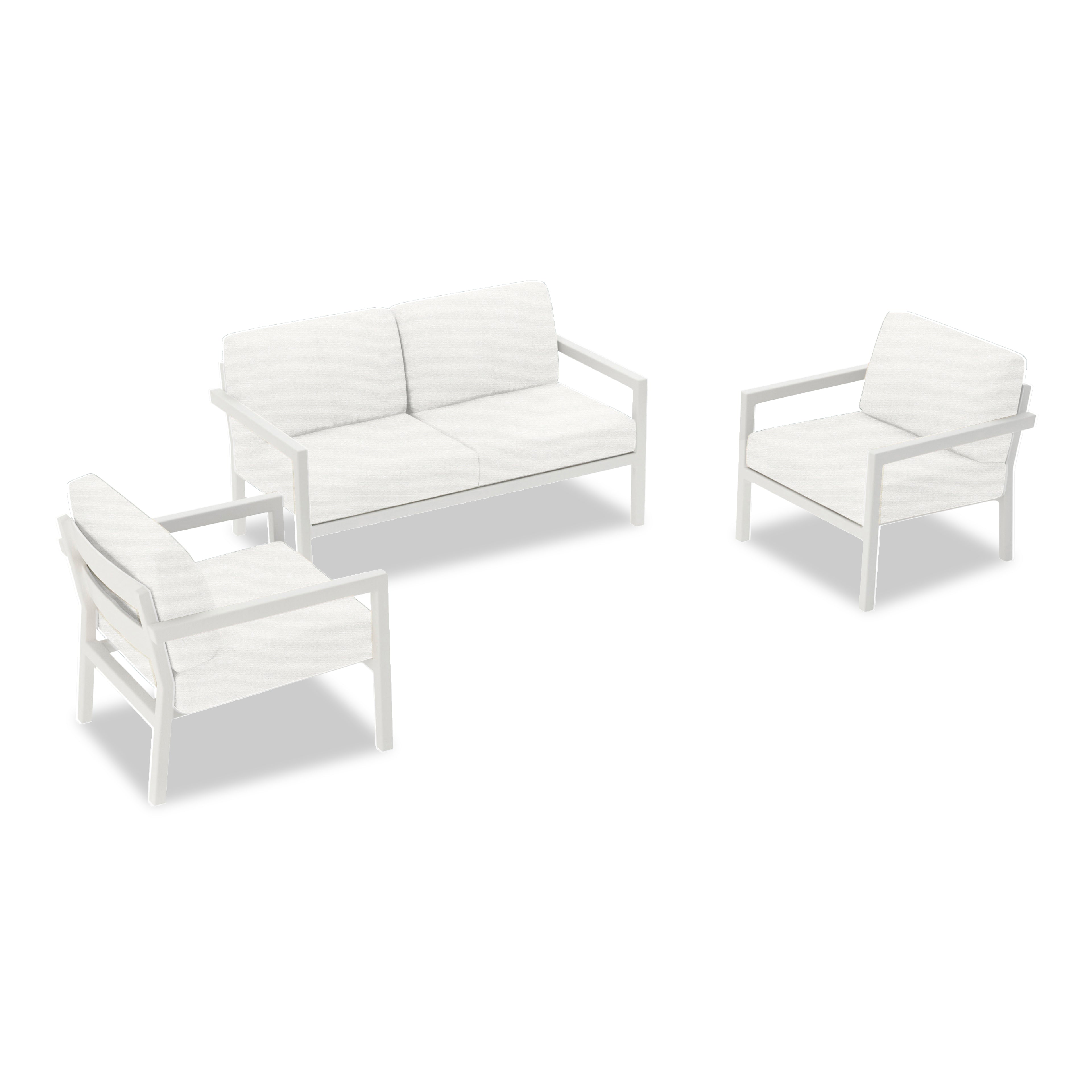 Pacifica 3 Piece Aluminum Loveseat Set#Finish_White#Fabric_Canvas Natural
