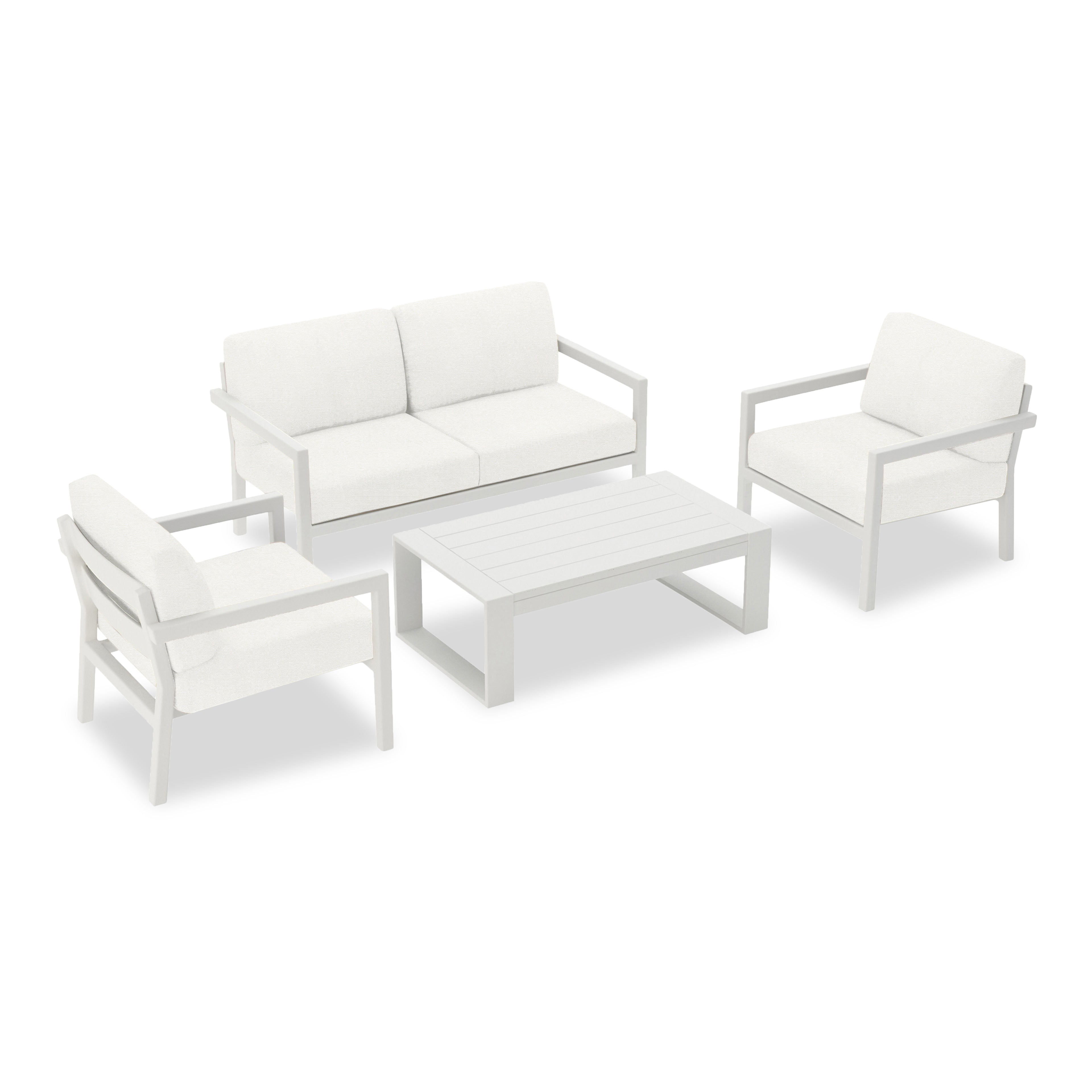 Pacifica 4 Piece Sofa Set#Finish_White#Fabric_Canvas Natural