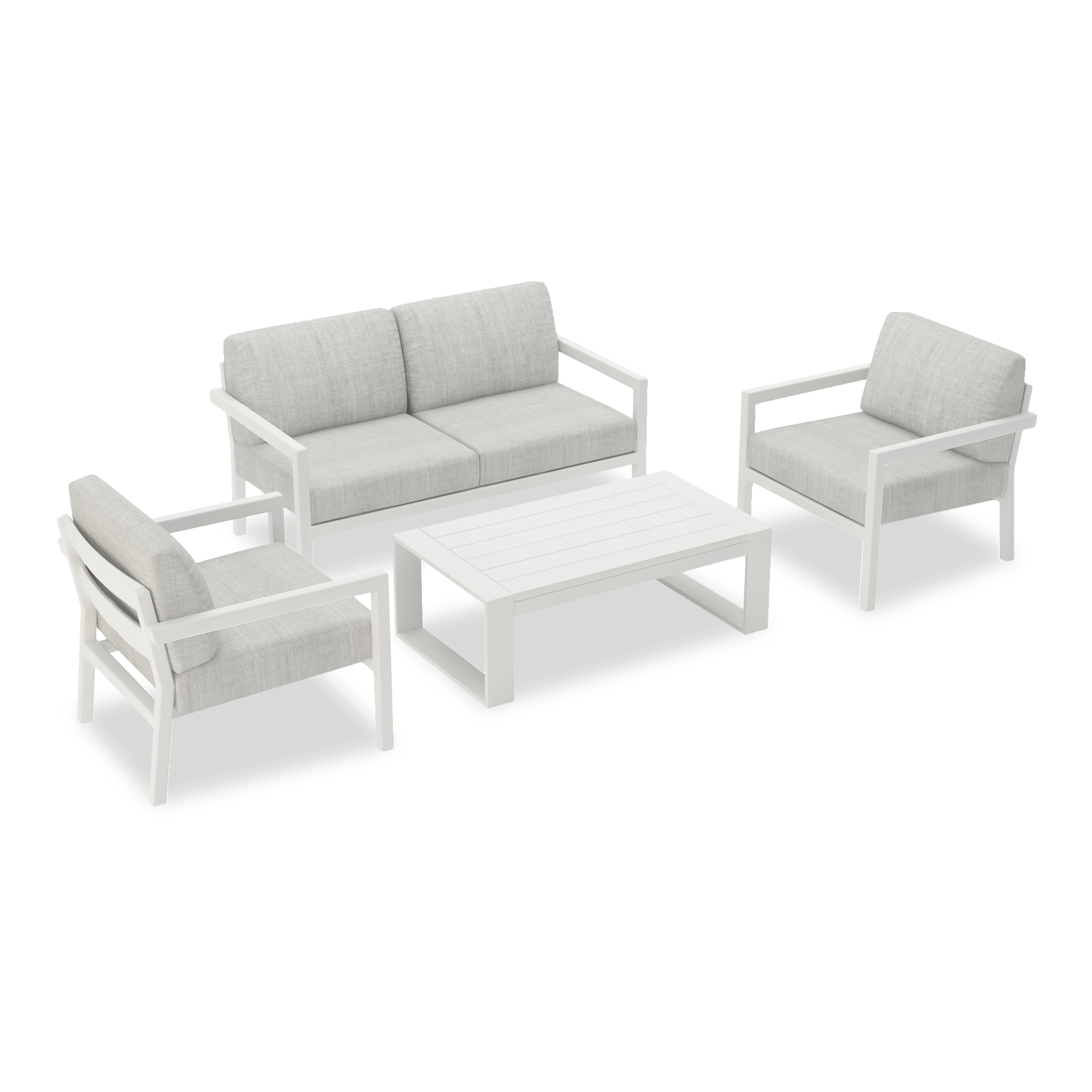 Pacifica 4 Piece Sofa Set#Finish_White#Fabric_Cast Silver