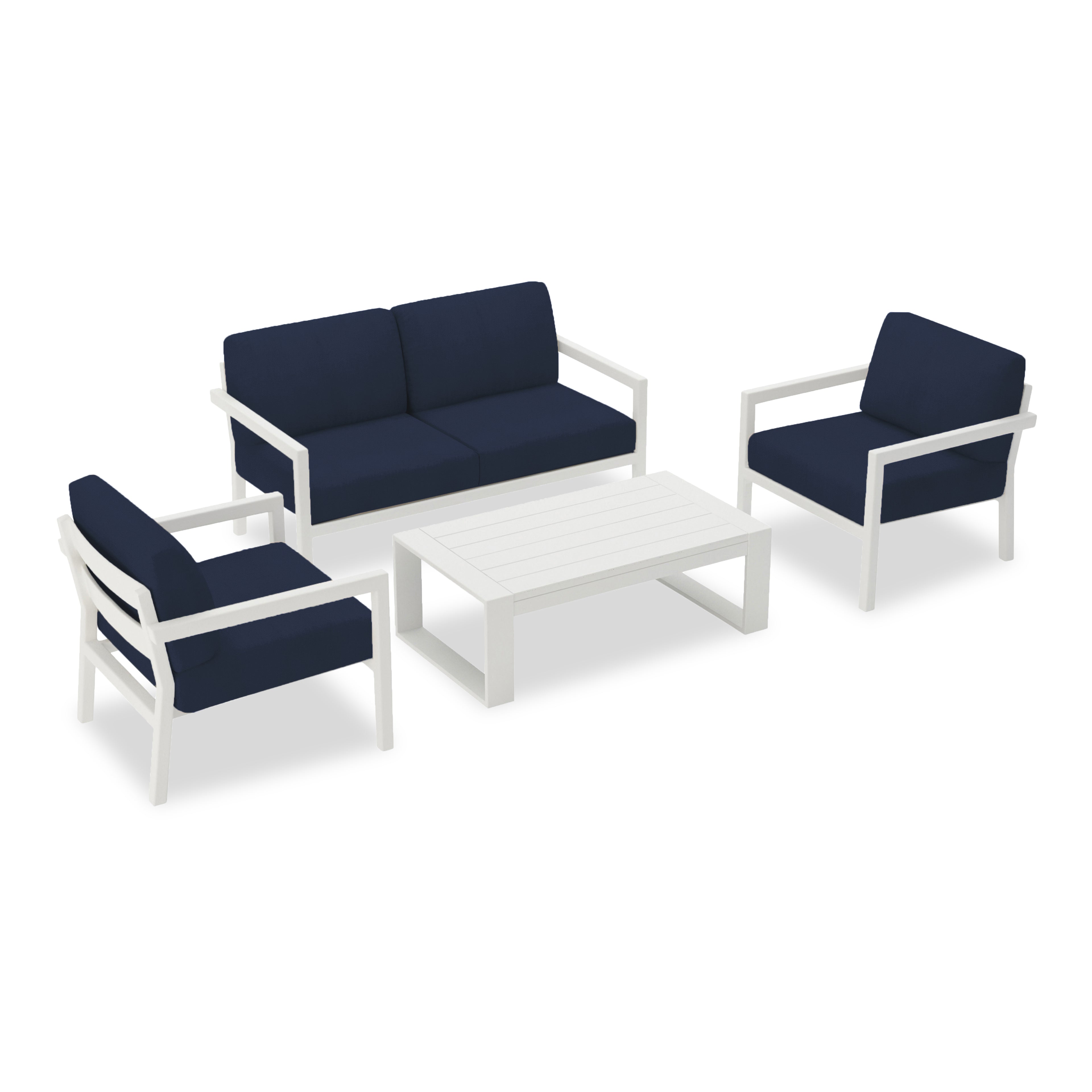 Pacifica 4 Piece Sofa Set#Finish_White#Fabric_Spectrum Indigo