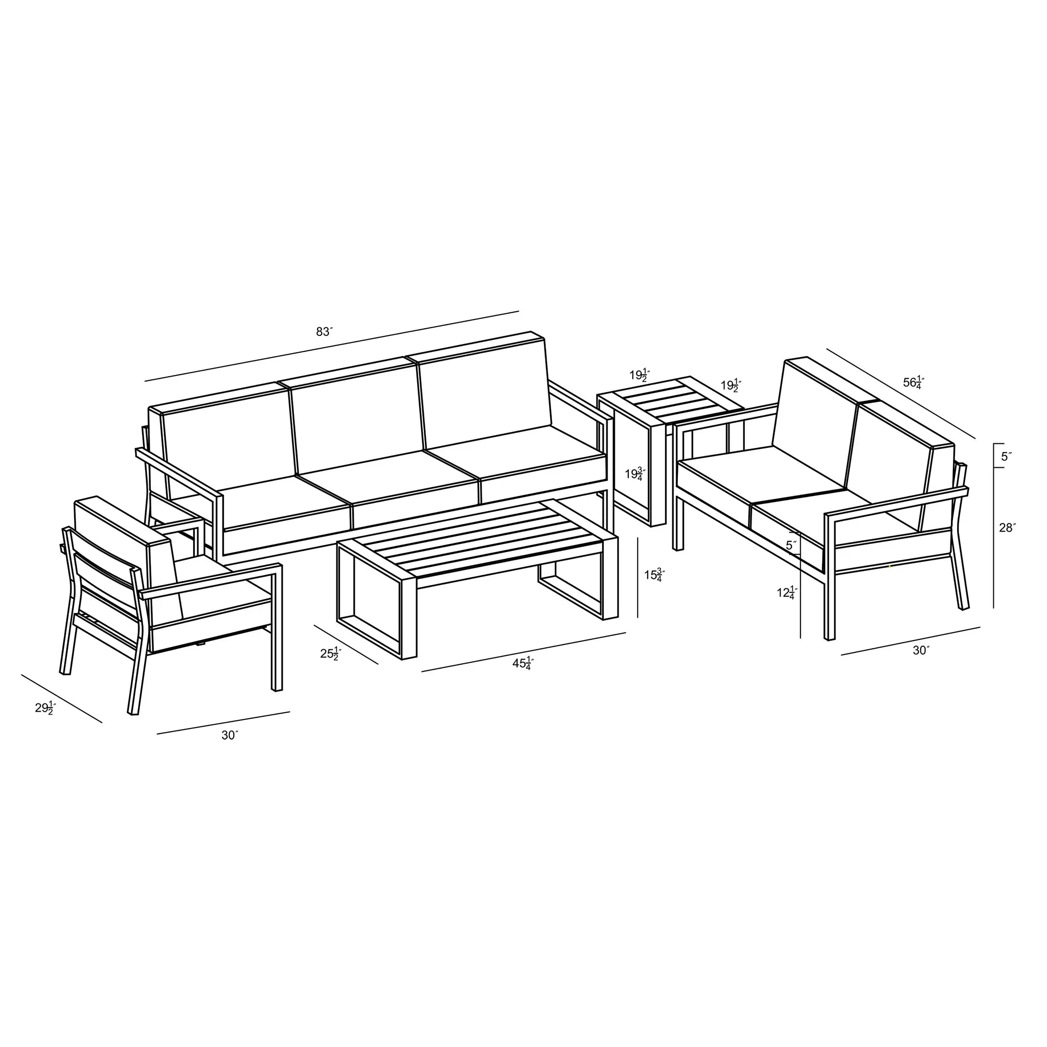 Pacifica 5 Piece Sofa Set