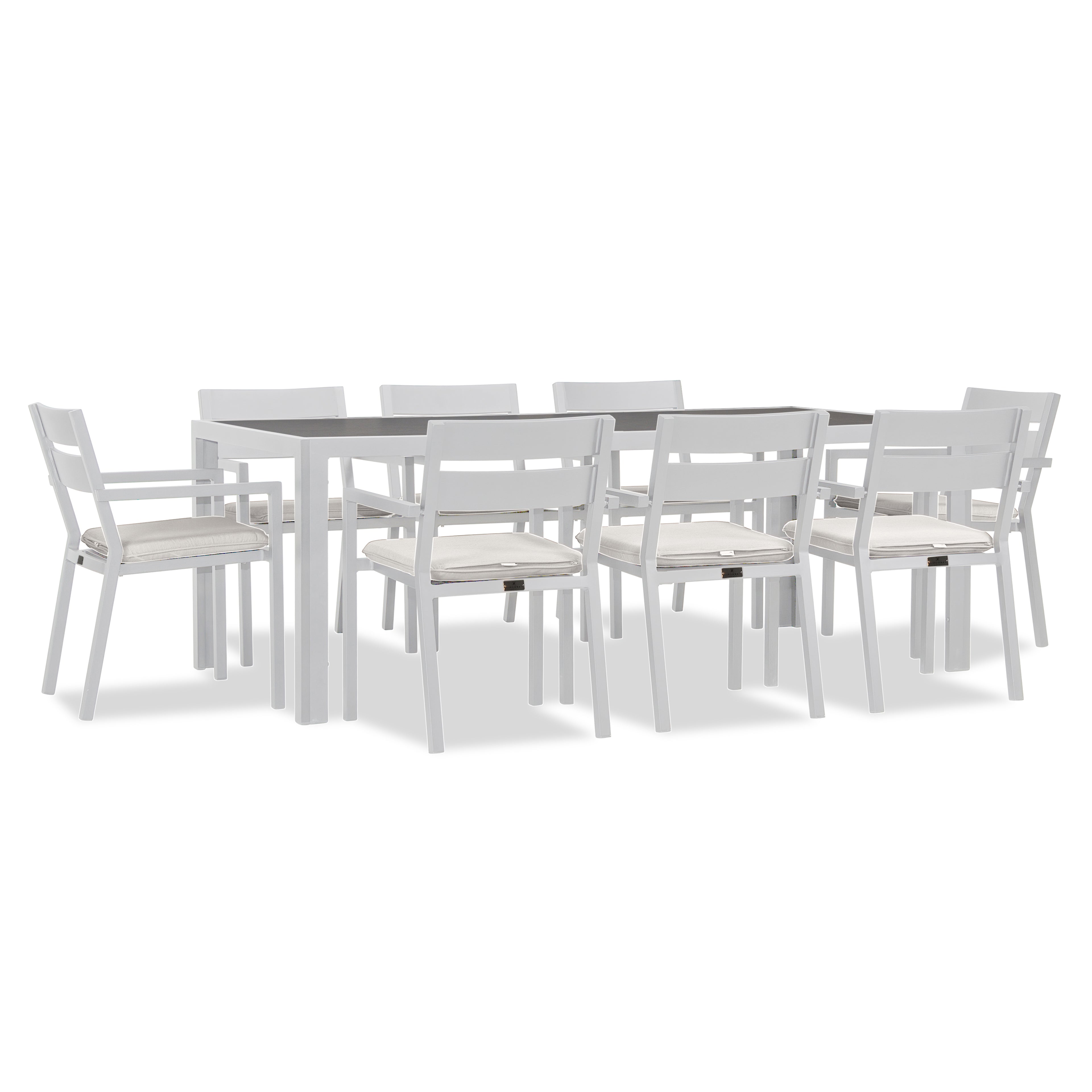 Pacifica 9 Piece Rectangular Dining Set#Finish_White#Fabric_Canvas Natural