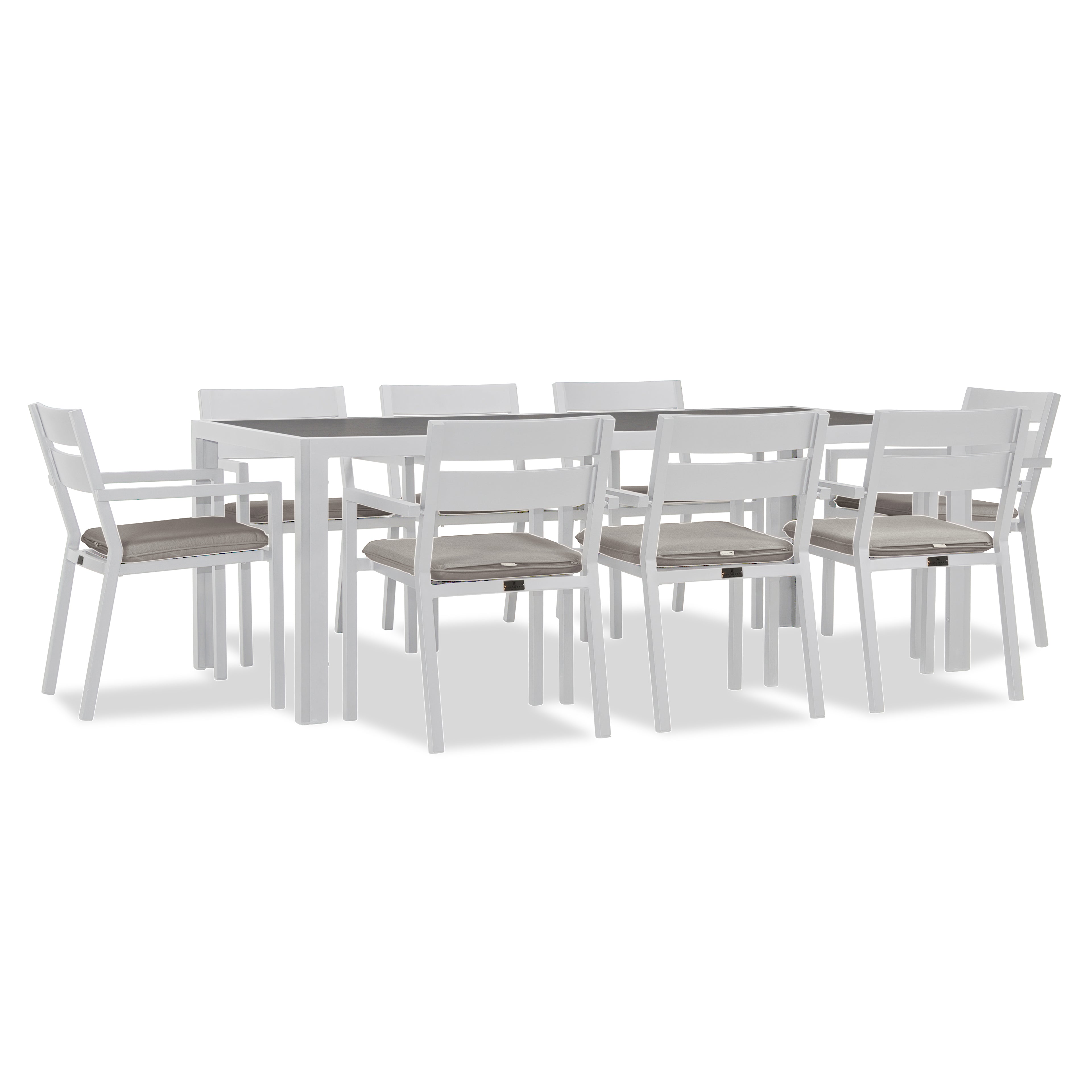 Pacifica 9 Piece Rectangular Dining Set#Finish_White#Fabric_Cast Silver