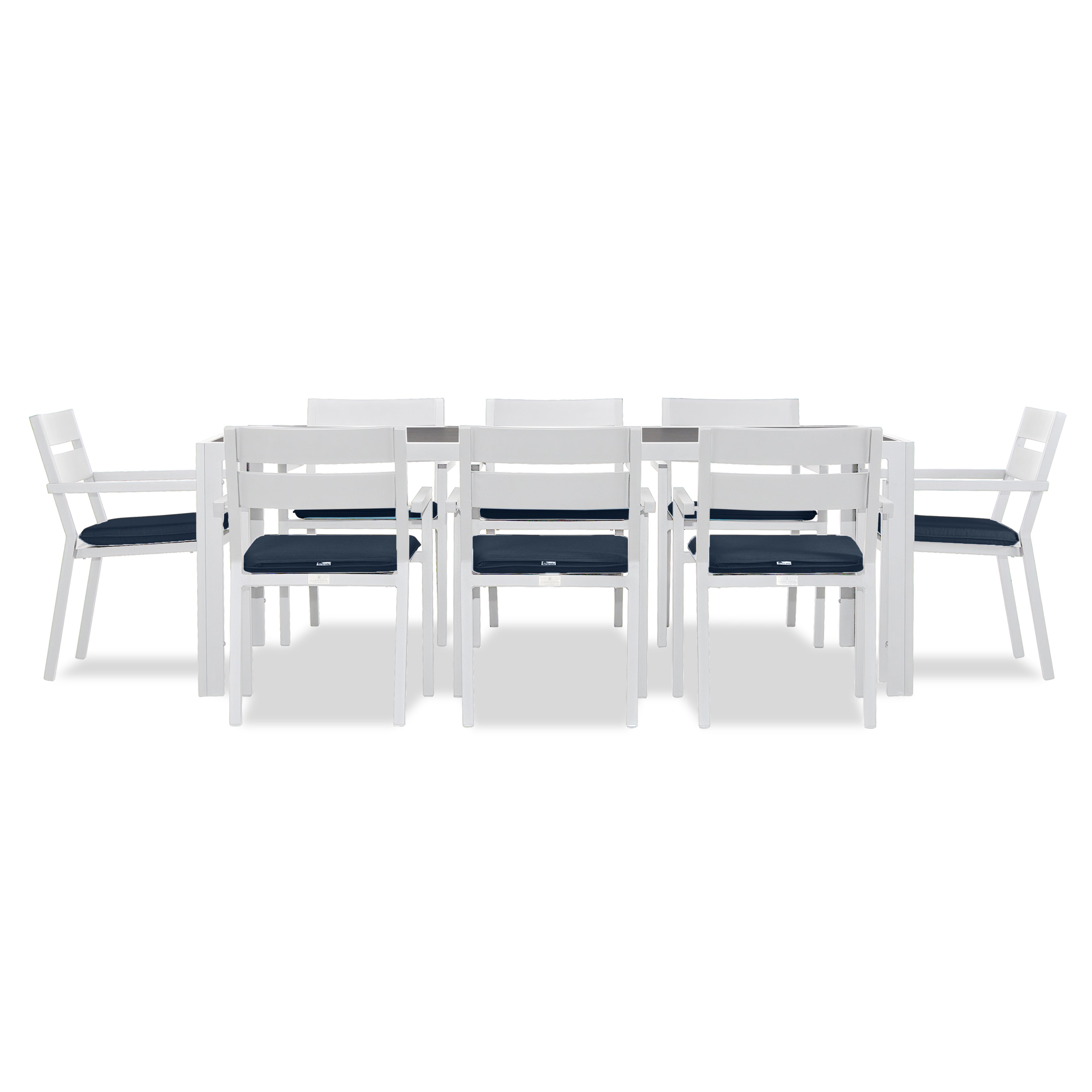 Pacifica 9 Piece Rectangular Dining Set#Finish_White#Fabric_Spectrum Indigo