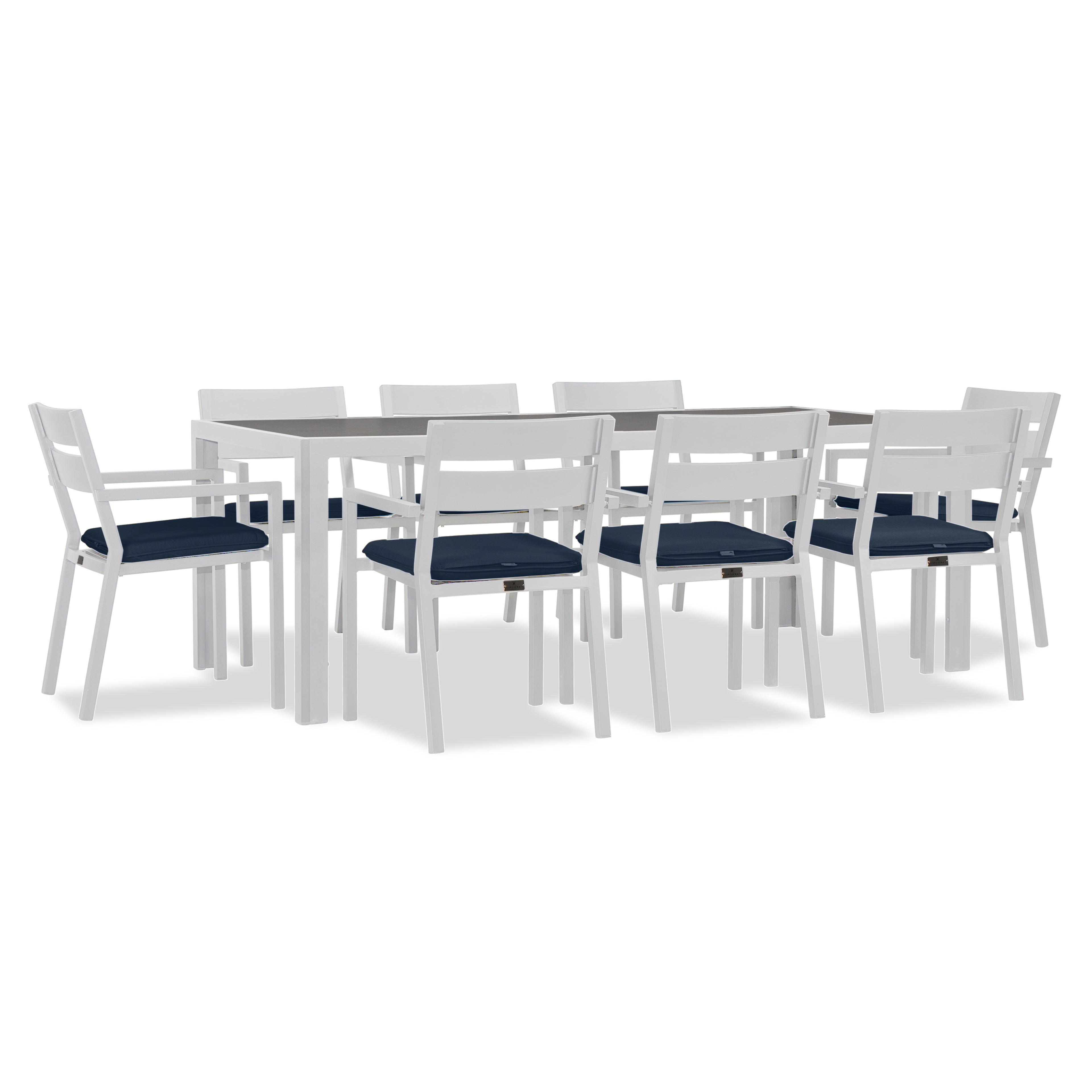 Pacifica 9 Piece Rectangular Dining Set#Finish_White#Fabric_Spectrum Indigo