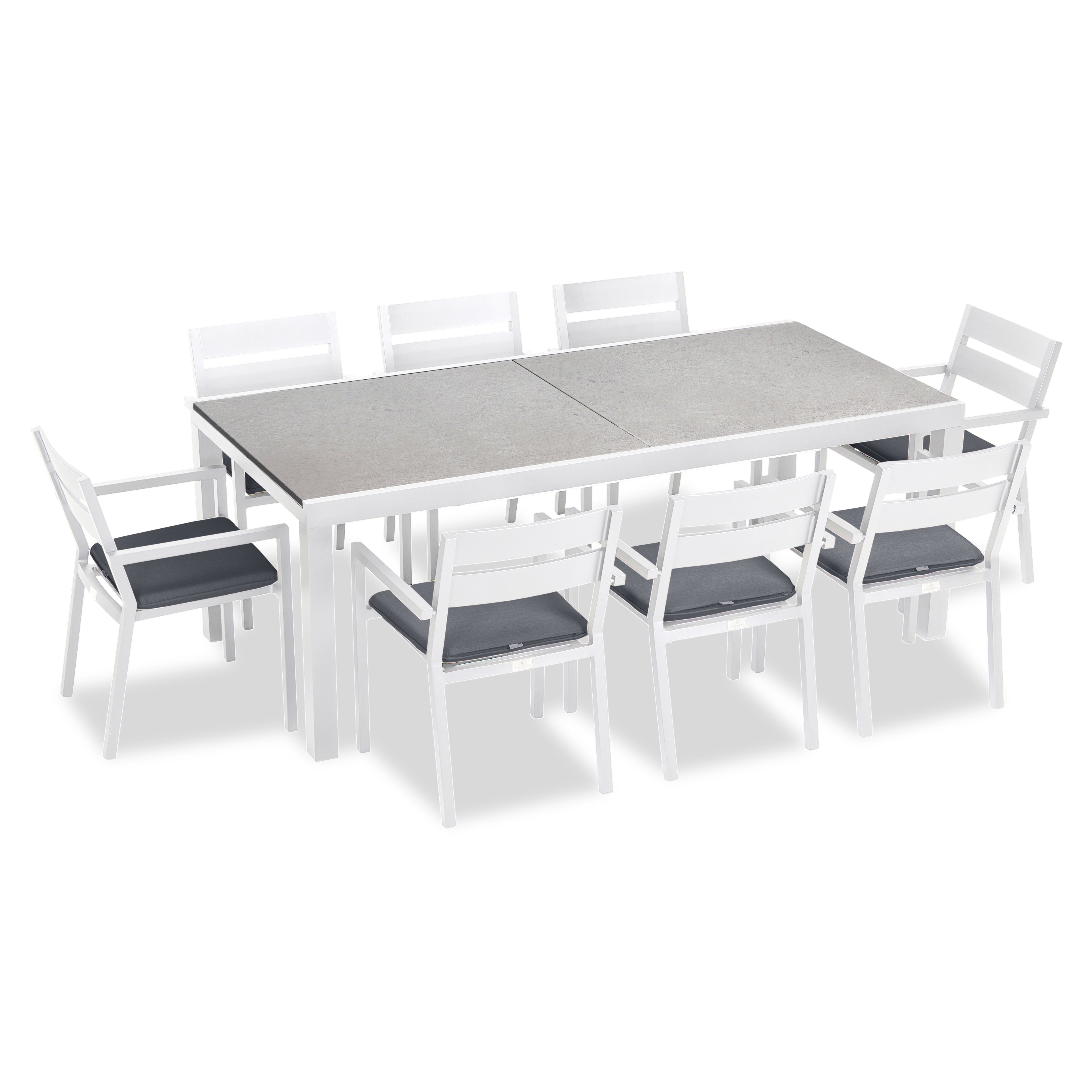 Pacifica 9 Piece Extendable Dining Set#Finish_White#Fabric_Canvas Charcoal
