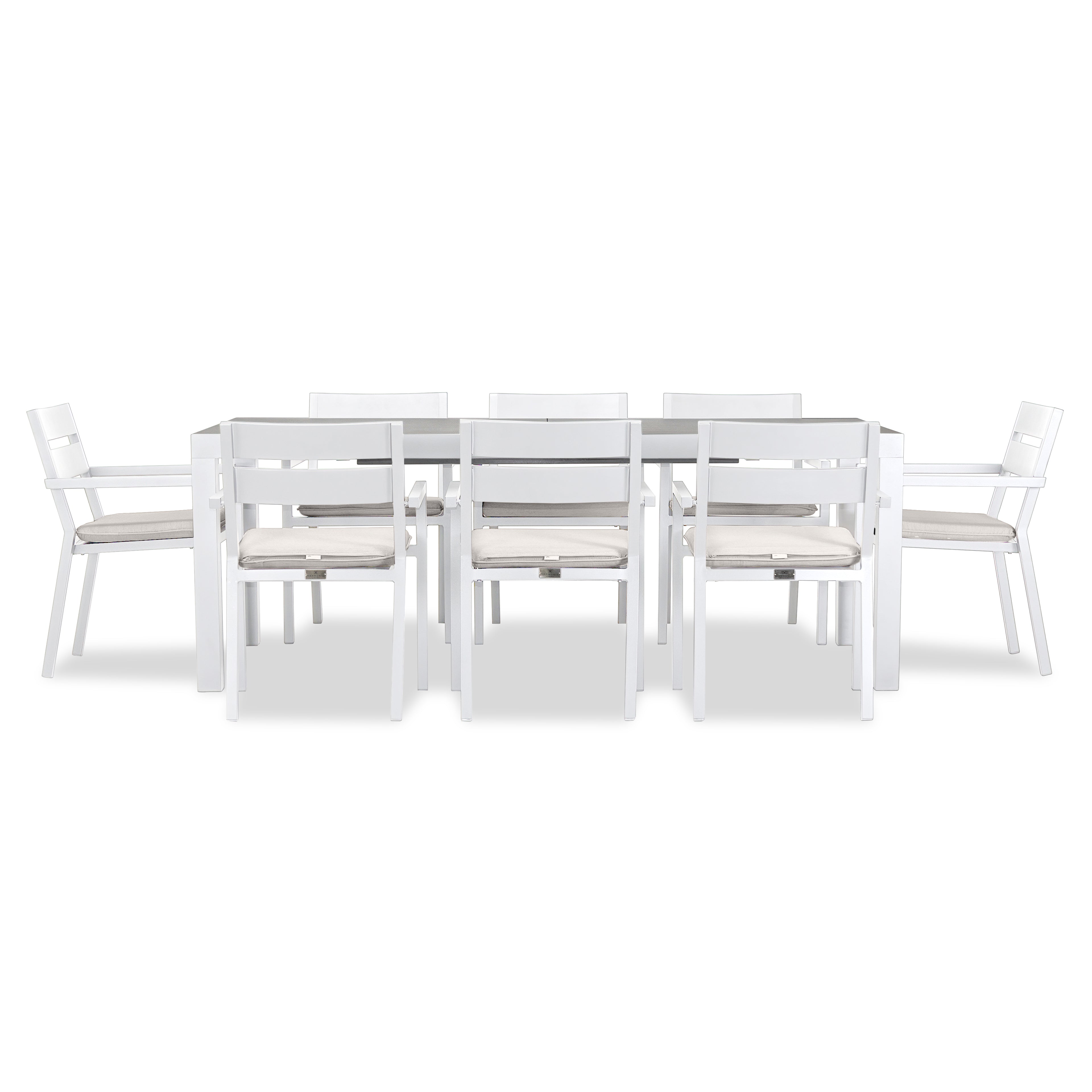 Pacifica 9 Piece Extendable Dining Set#Finish_White#Fabric_Canvas Natural