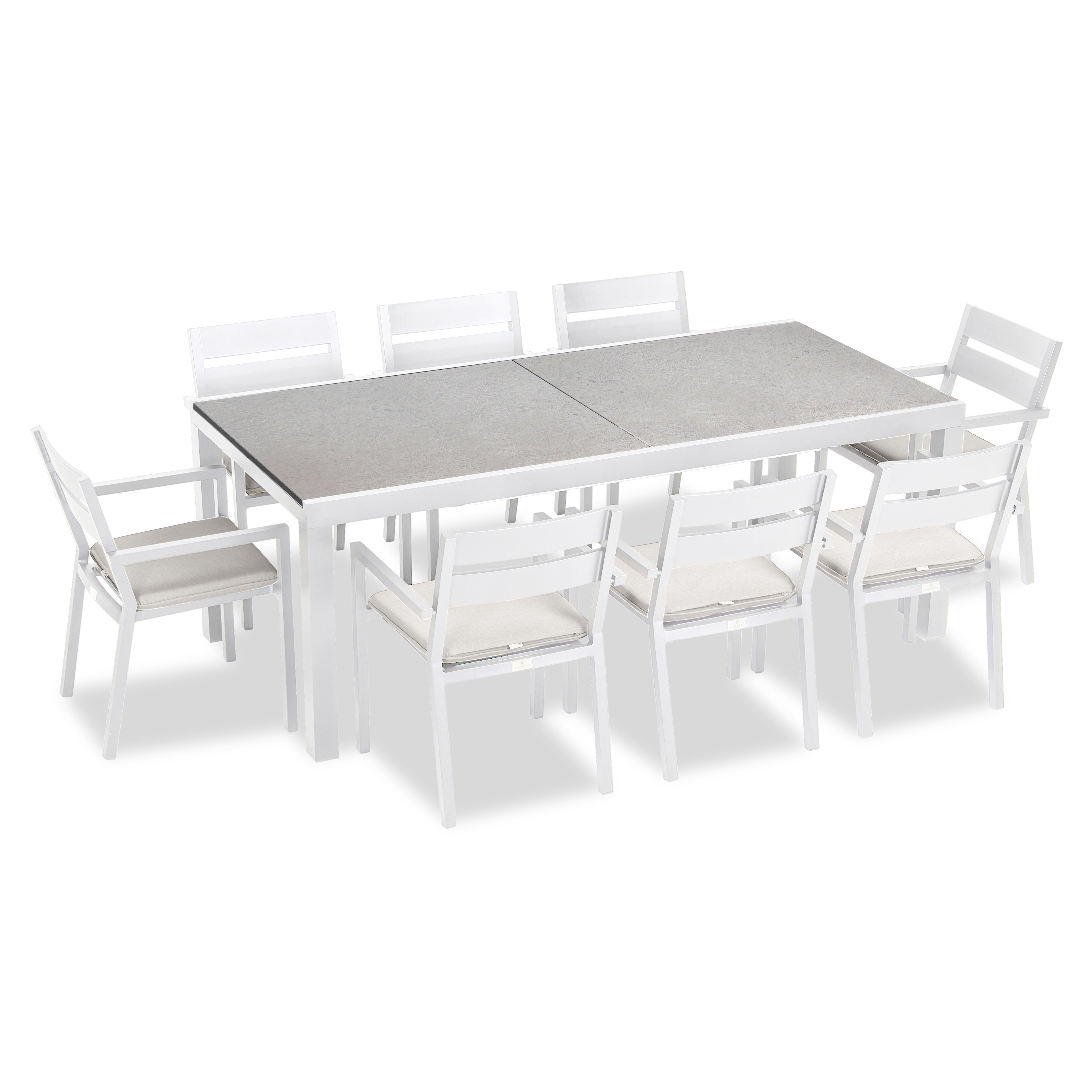 Pacifica 9 Piece Extendable Dining Set#Finish_White#Fabric_Canvas Natural
