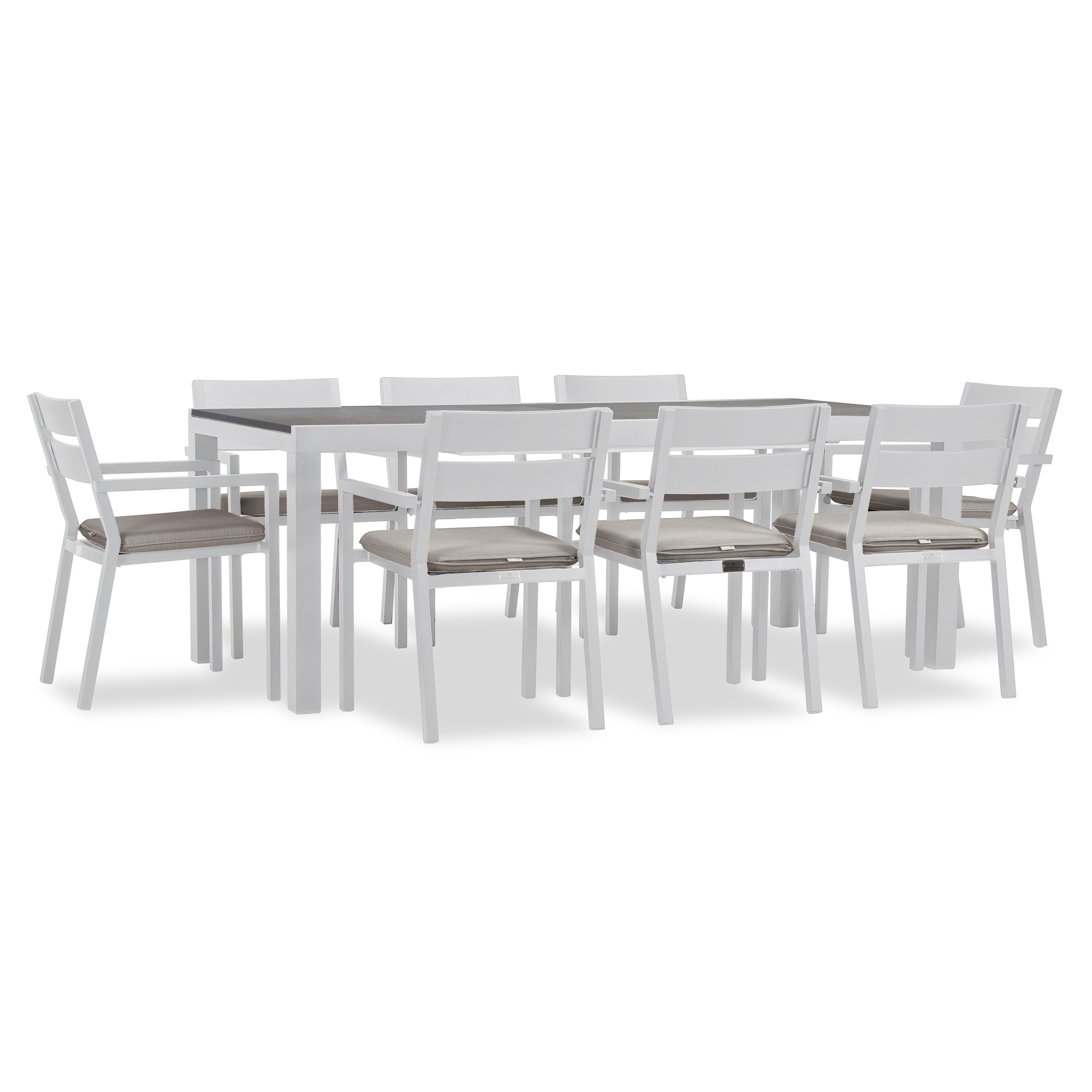 Pacifica 9 Piece Extendable Dining Set#Finish_White#Fabric_Cast Silver