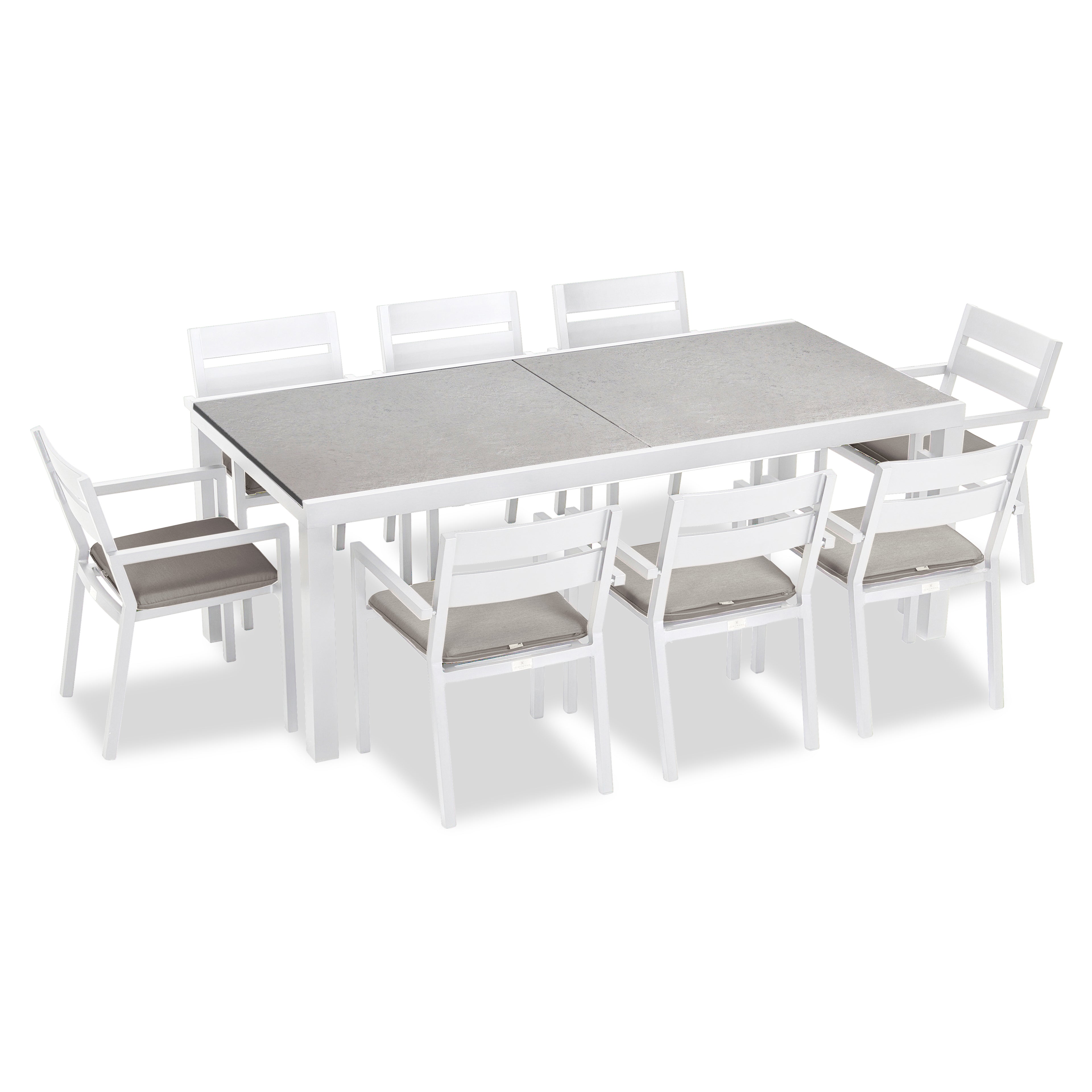 Pacifica 9 Piece Extendable Dining Set#Finish_White#Fabric_Cast Silver