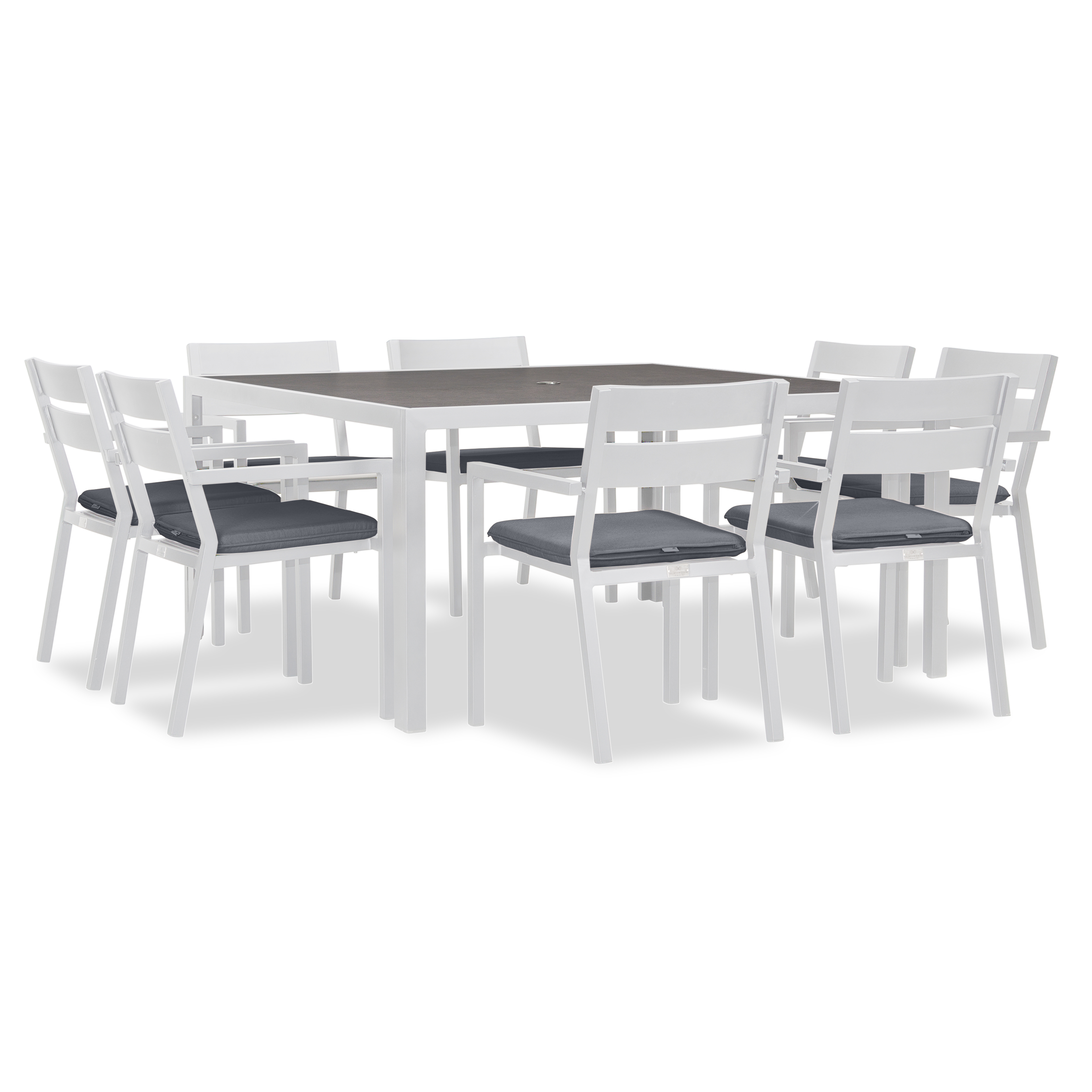 Pacifica 9 Piece Square Dining Set#Finish_White#Fabric_Canvas Charcoal