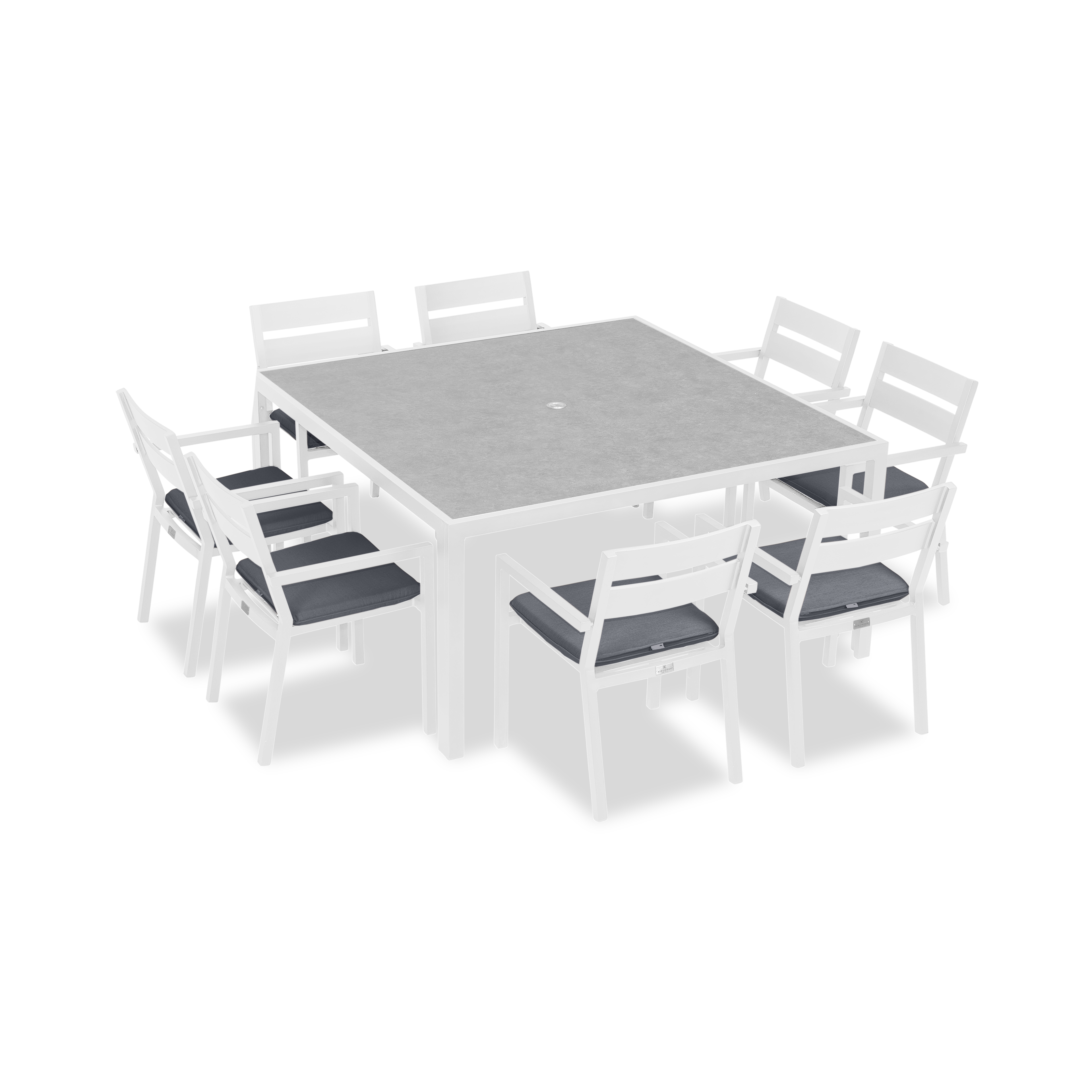 Pacifica 9 Piece Square Dining Set#Finish_White#Fabric_Canvas Charcoal