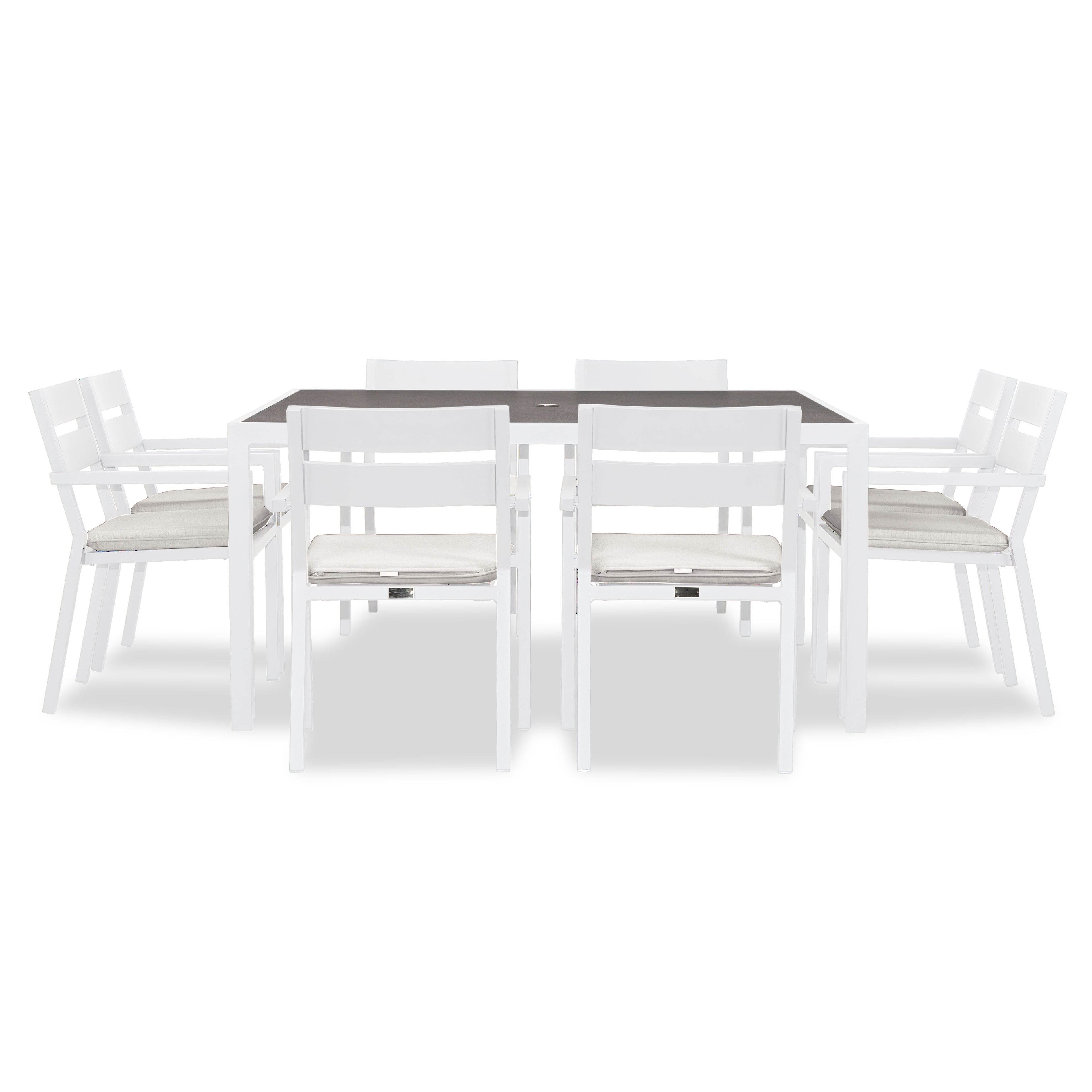 Pacifica 9 Piece Square Dining Set#Finish_White#Fabric_Canvas Natural