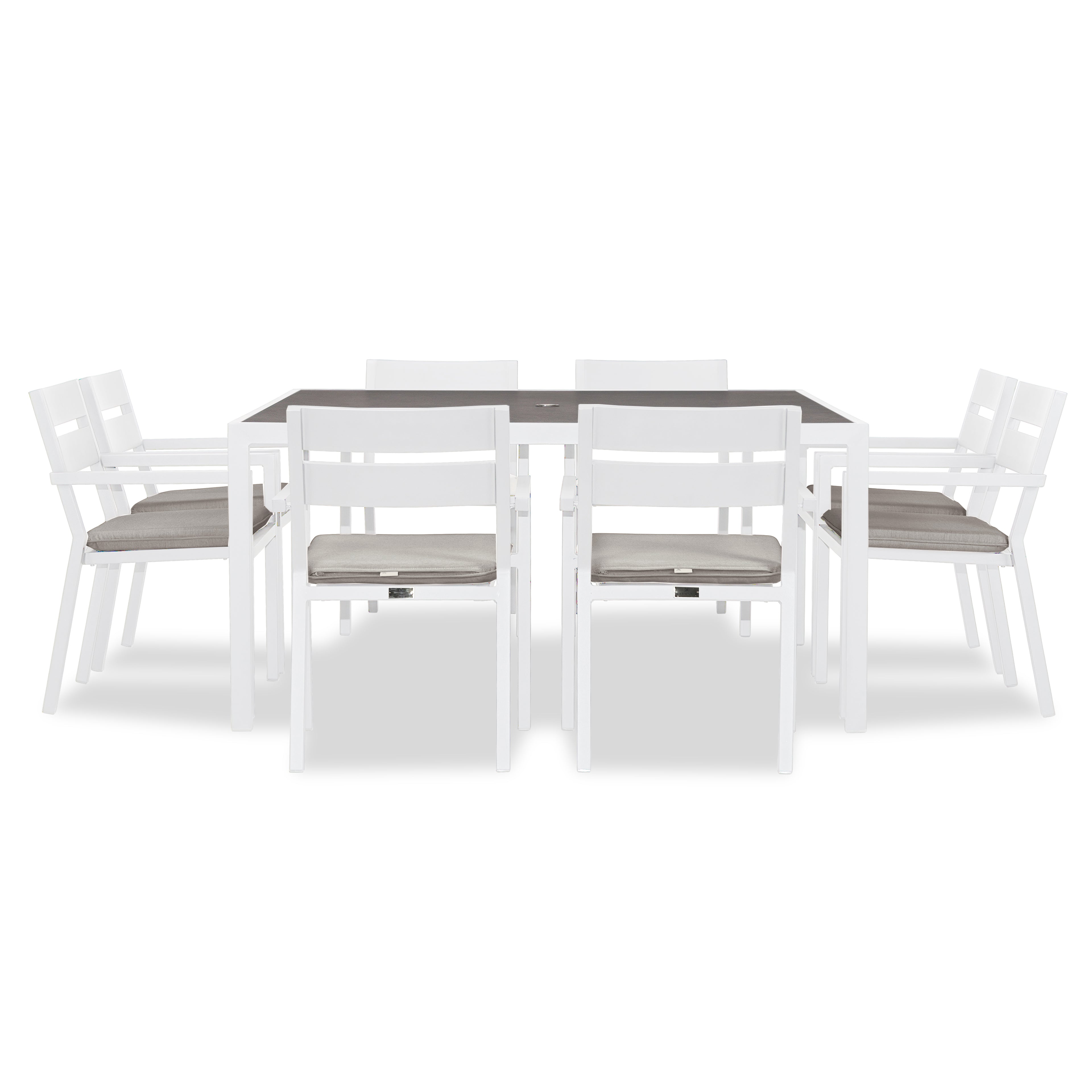 Pacifica 9 Piece Square Dining Set#Finish_White#Fabric_Cast Silver