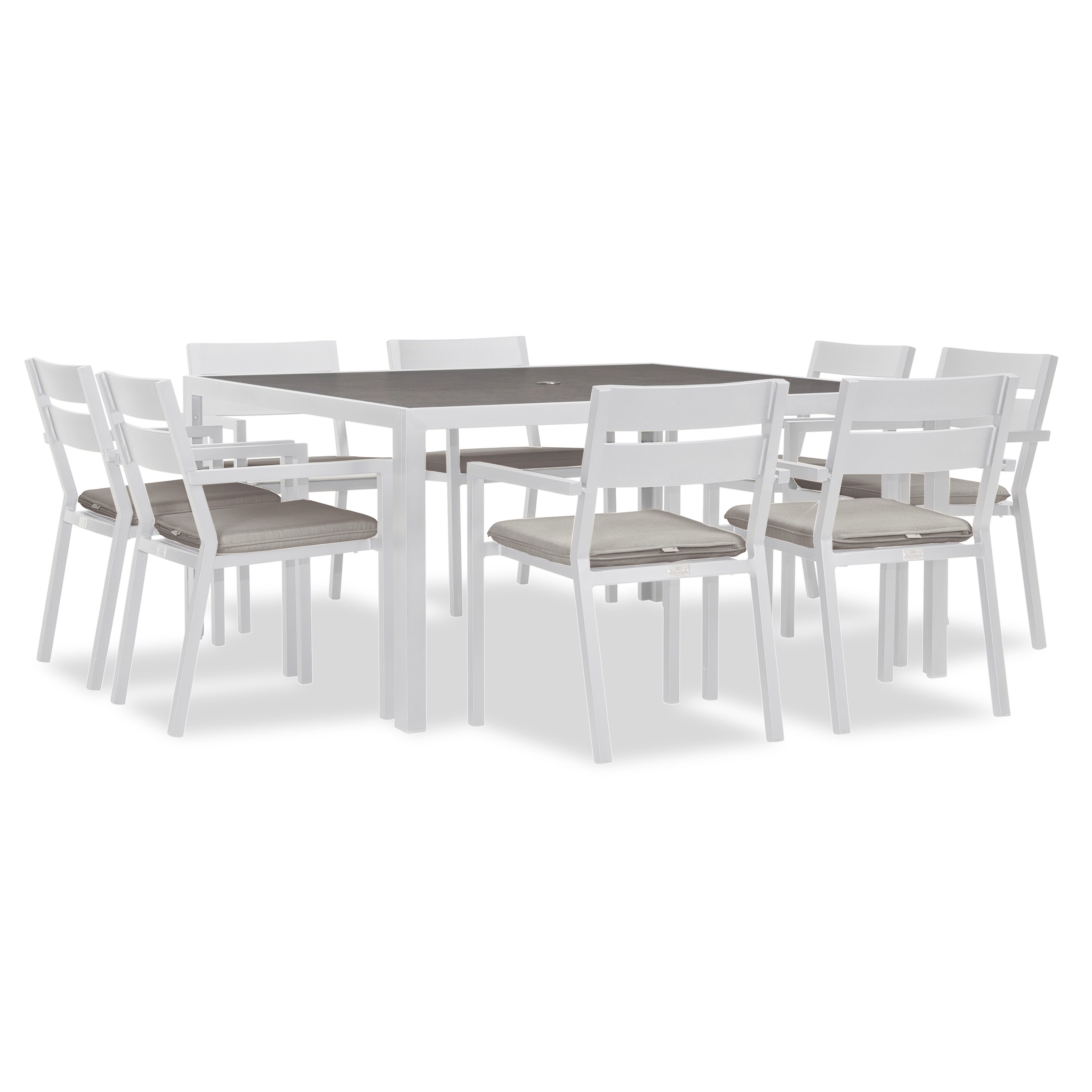 Pacifica 9 Piece Square Dining Set#Finish_White#Fabric_Cast Silver