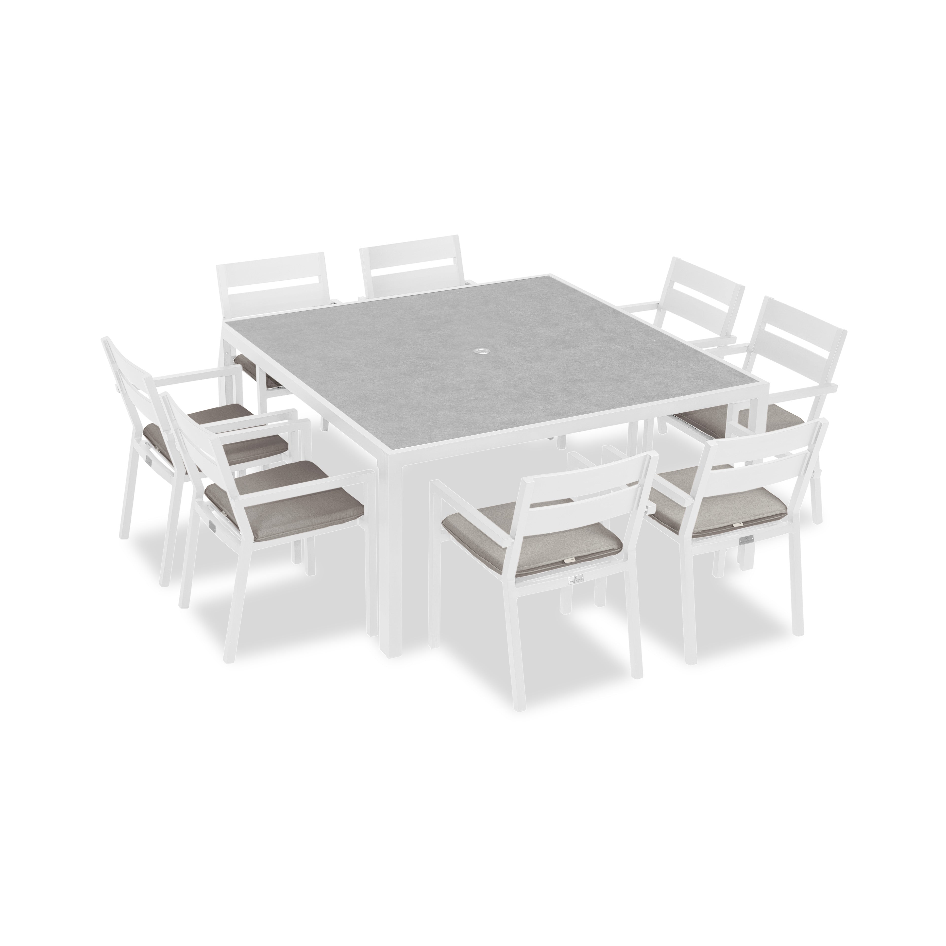 Pacifica 9 Piece Square Dining Set#Finish_White#Fabric_Cast Silver