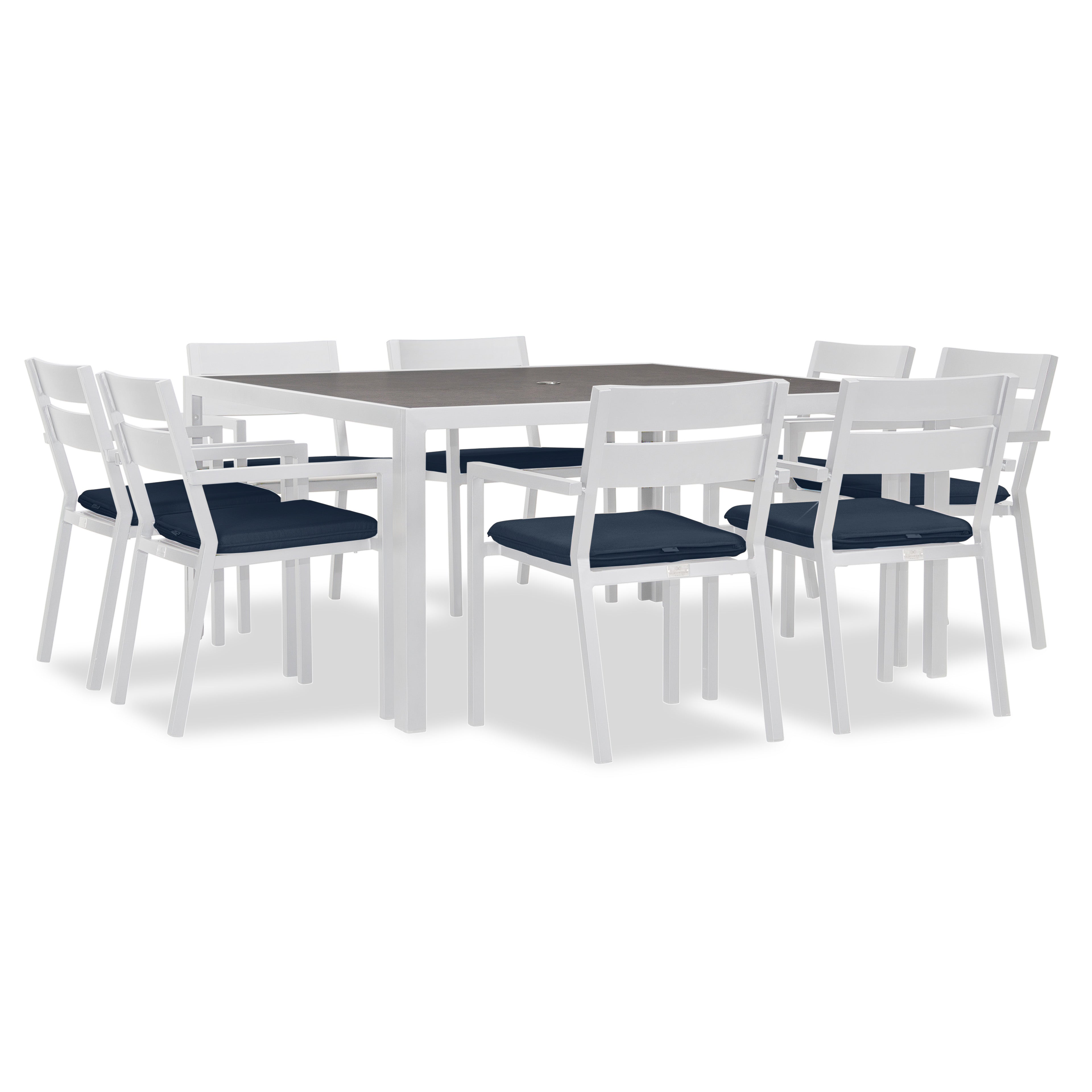 Pacifica 9 Piece Square Dining Set#Finish_White#Fabric_Spectrum Indigo