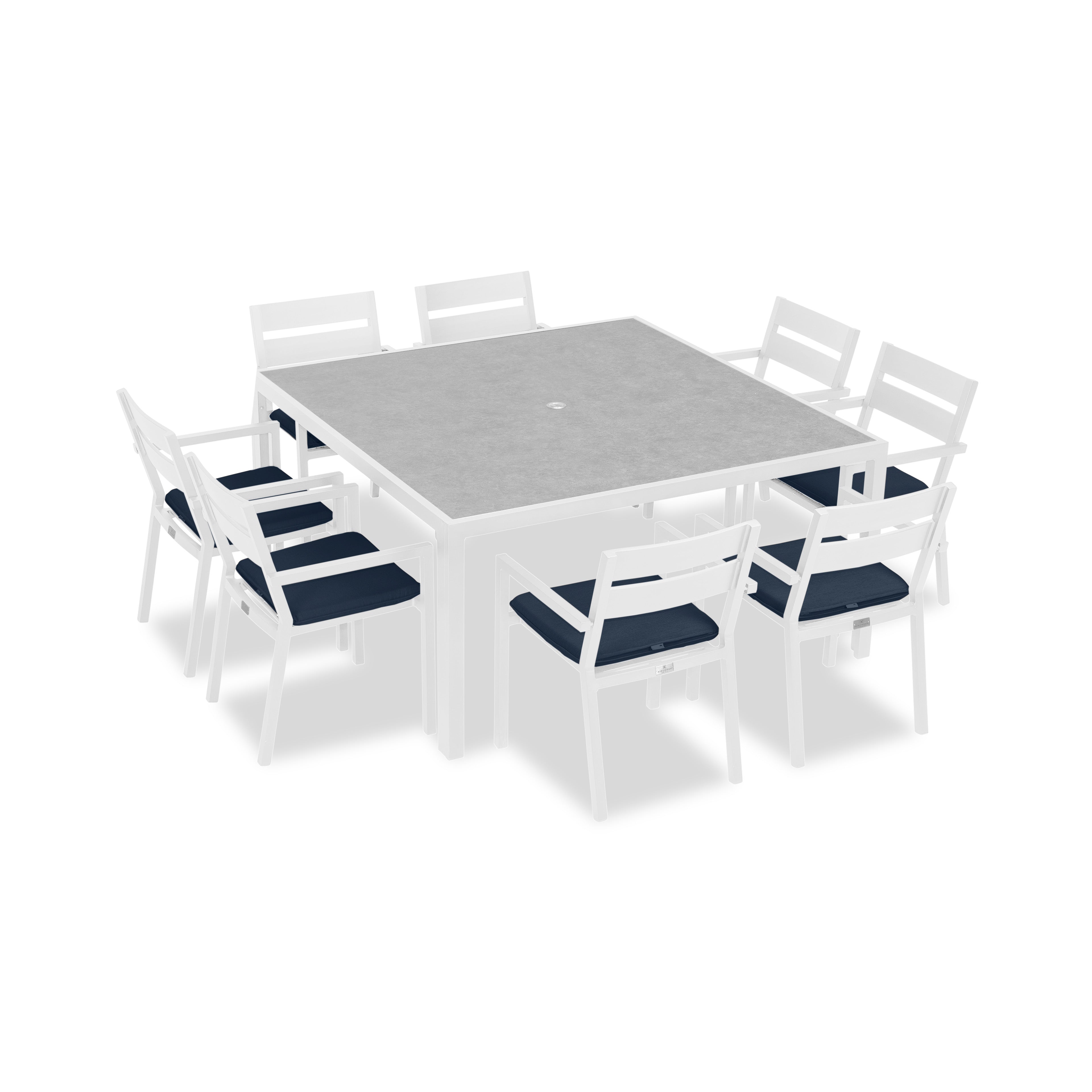 Pacifica 9 Piece Square Dining Set#Finish_White#Fabric_Spectrum Indigo