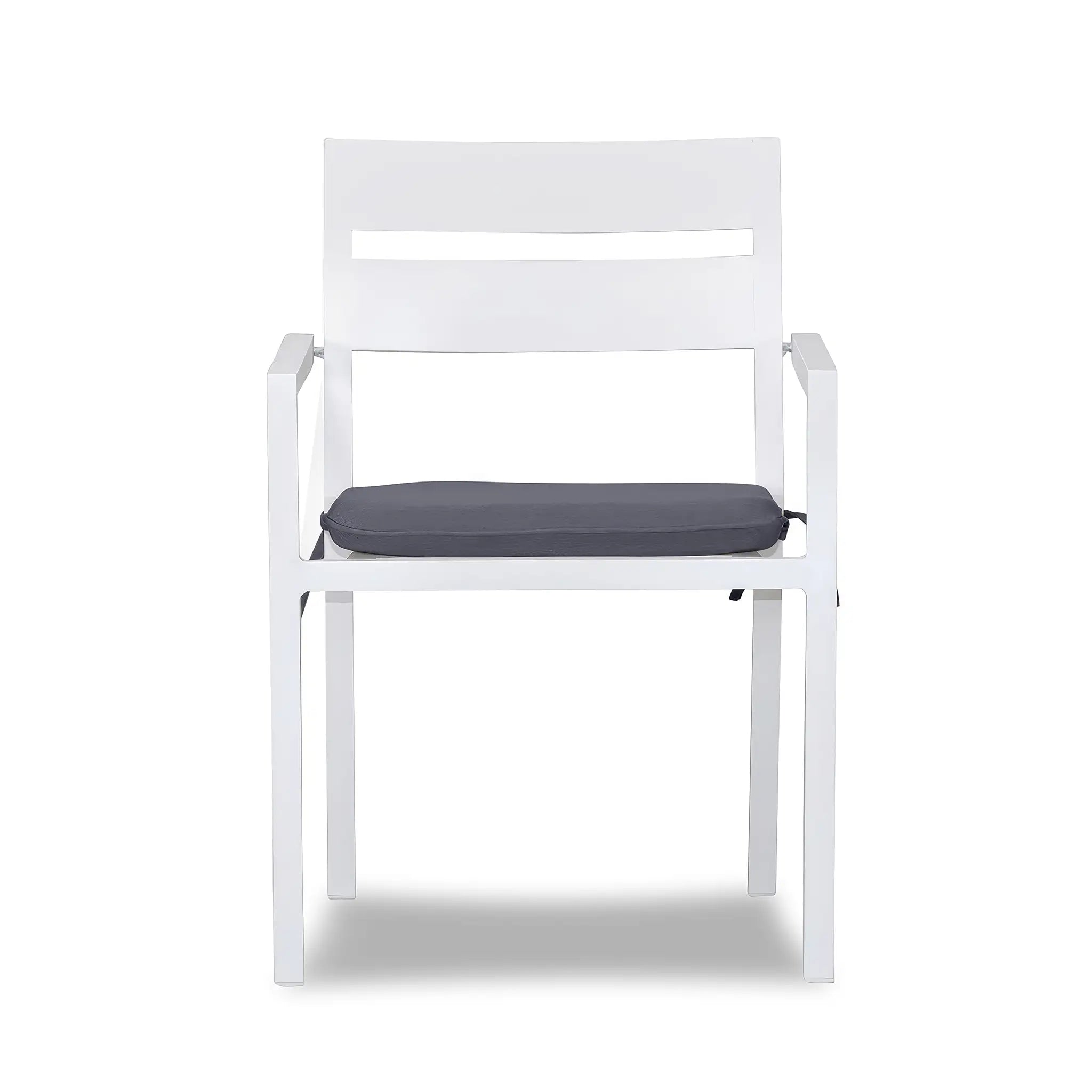 Pacifica Aluminum Dining Arm Chair#Finish_White#Fabric_Canvas Charcoal
