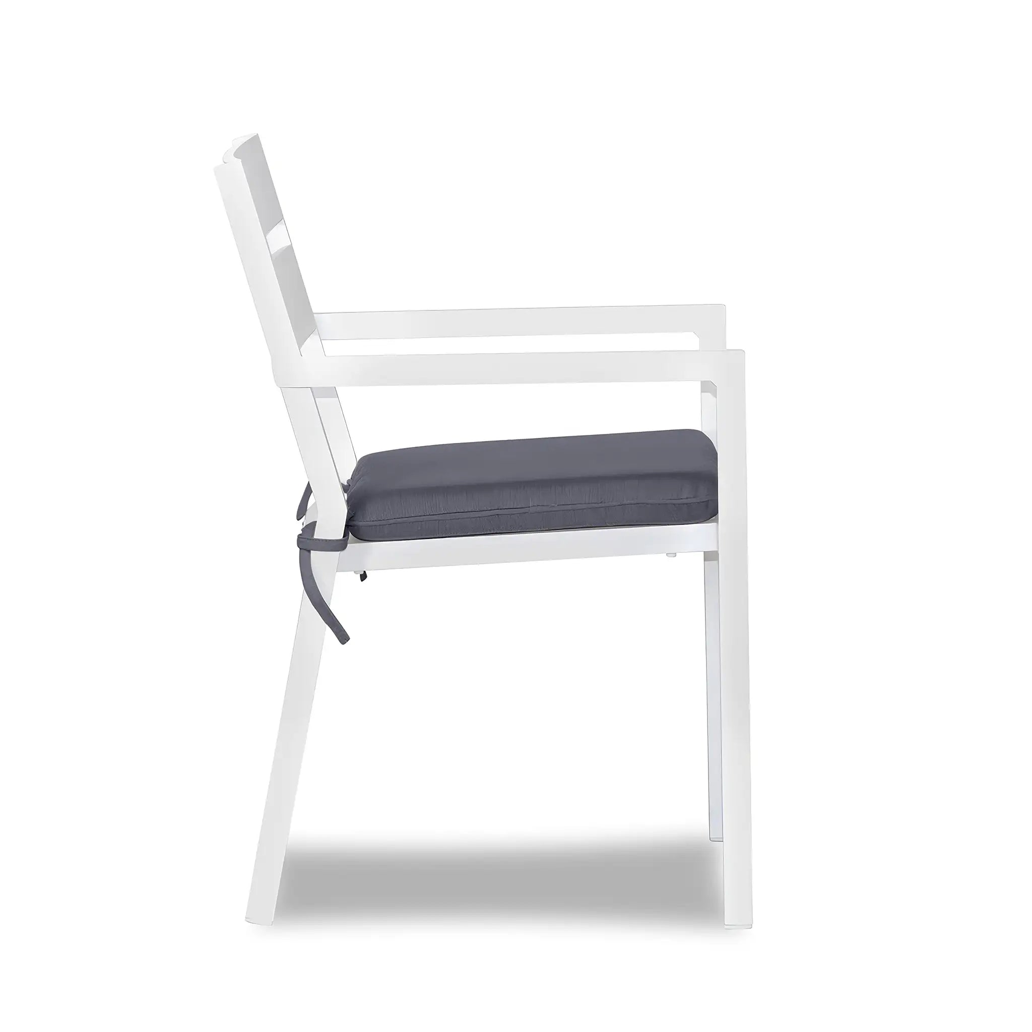 Pacifica Aluminum Dining Arm Chair#Finish_White#Fabric_Canvas Charcoal