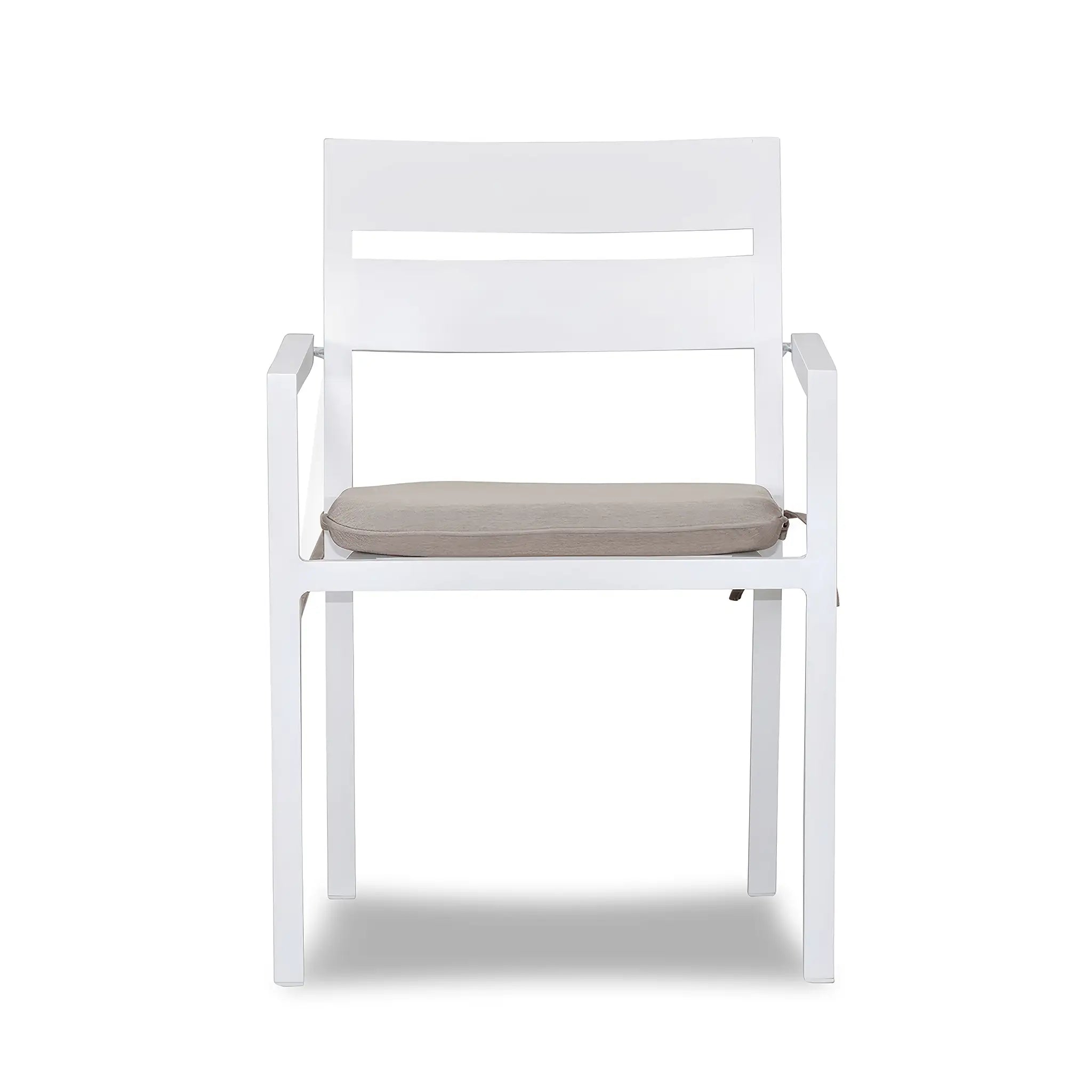 Pacifica Aluminum Dining Arm Chair#Finish_White#Fabric_Cast Silver