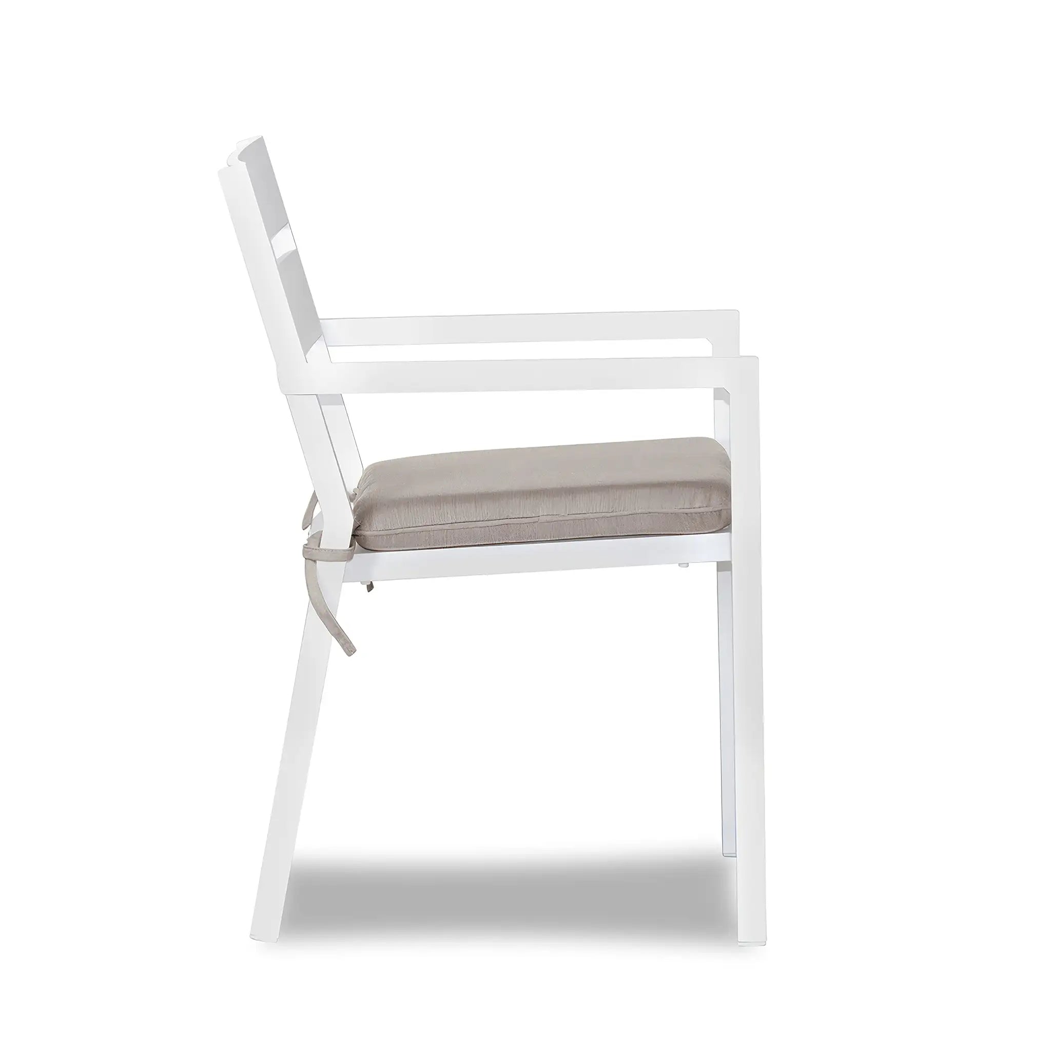 Pacifica Aluminum Dining Arm Chair#Finish_White#Fabric_Cast Silver