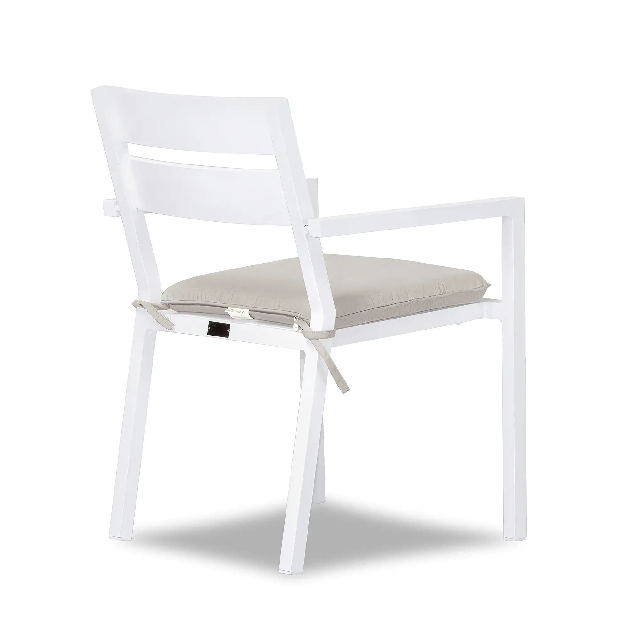 Pacifica Aluminum Dining Arm Chair#Finish_White#Fabric_Cast Silver