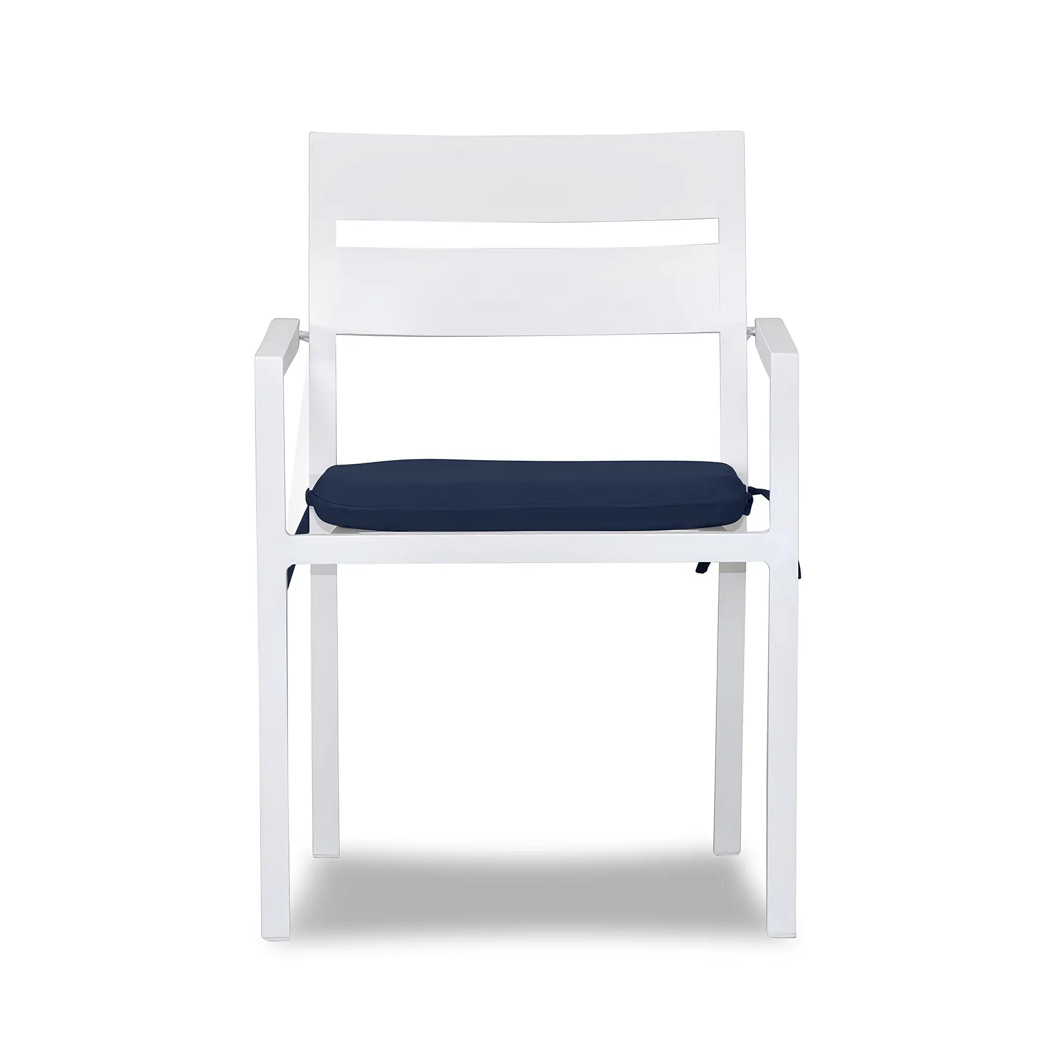 Pacifica Aluminum Dining Arm Chair#Finish_White#Fabric_Spectrum Indigo
