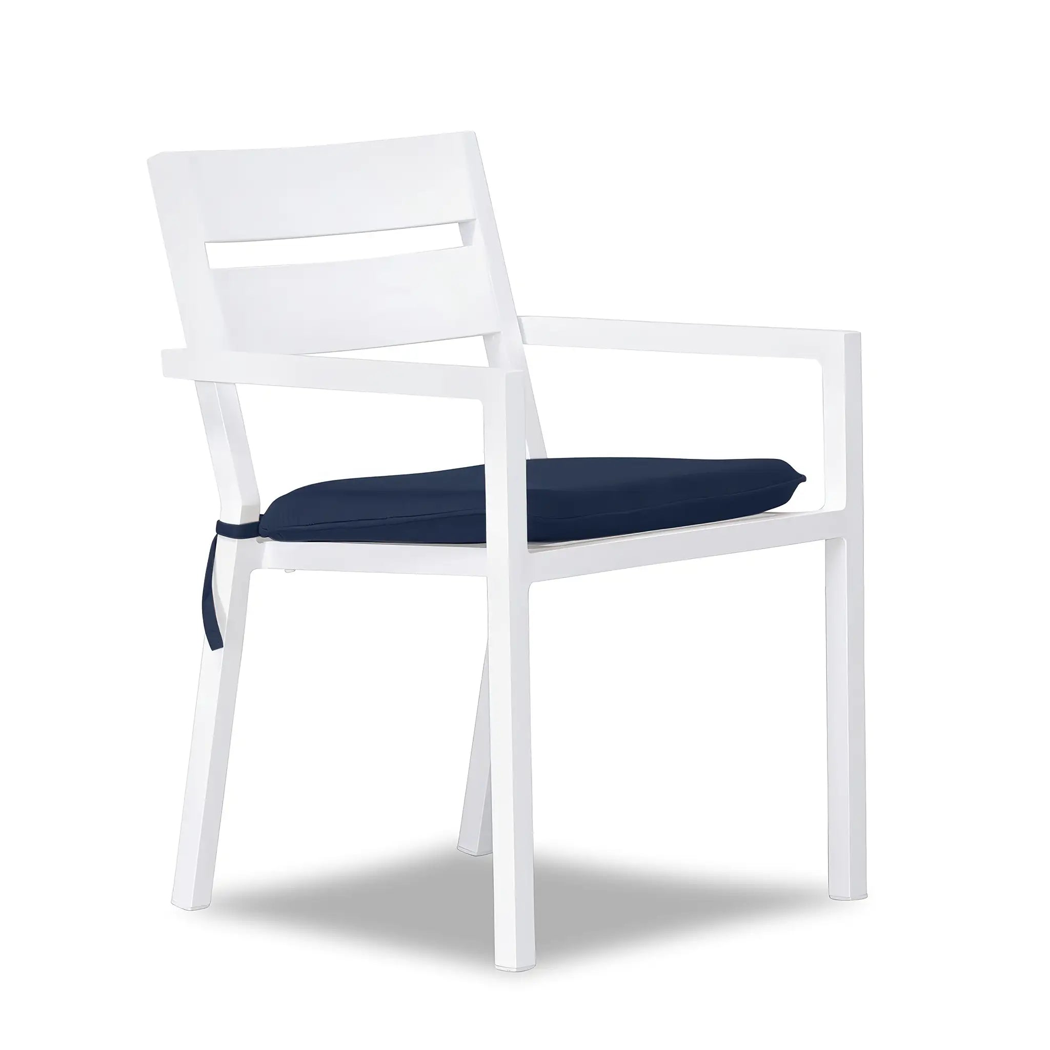 Pacifica Aluminum Dining Arm Chair#Finish_White#Fabric_Spectrum Indigo